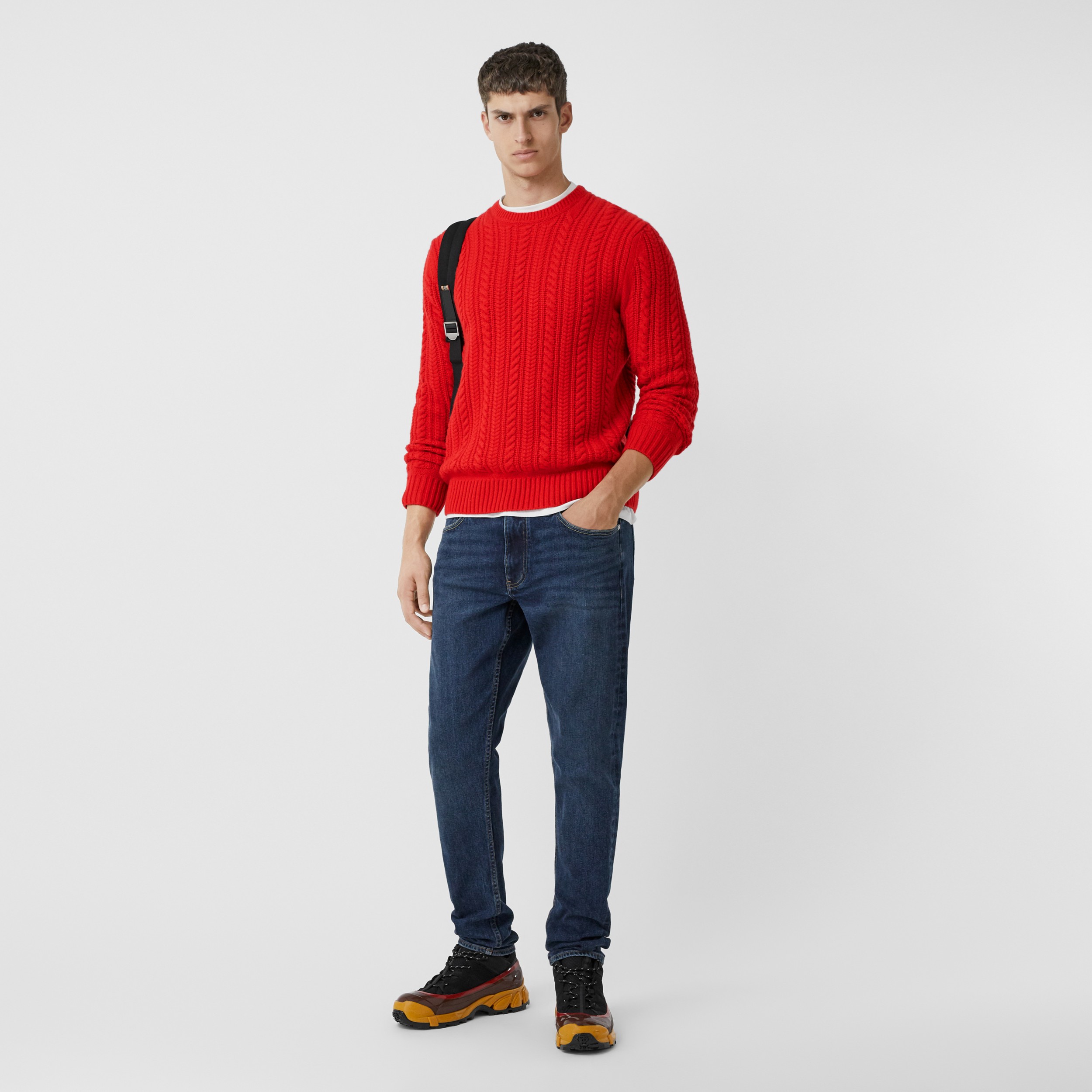 Cable Knit Cashmere Sweater in Bright Red Men Burberry United States