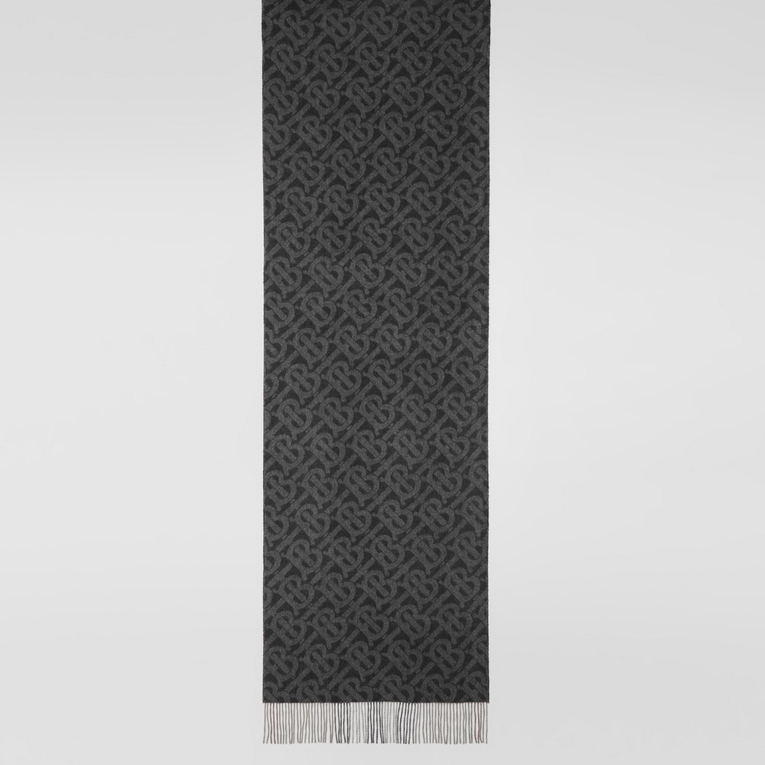 格纹拼专属标识羊绒大号围巾 (炭灰色) | Burberry® 博柏利官网