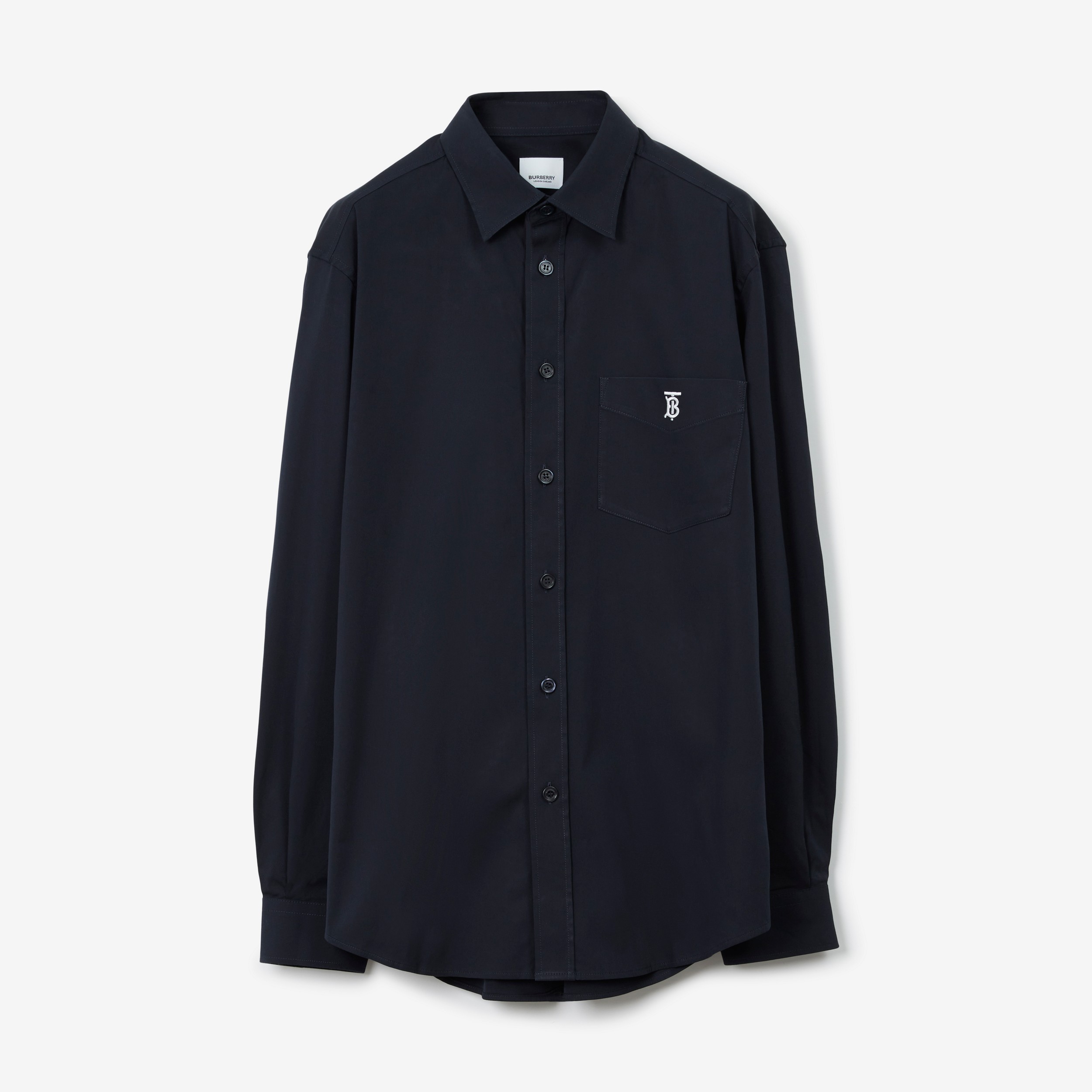 Camisa en mezcla técnica de algodón con monograma (Azul Marino) - Hombre | Burberry® oficial - 1