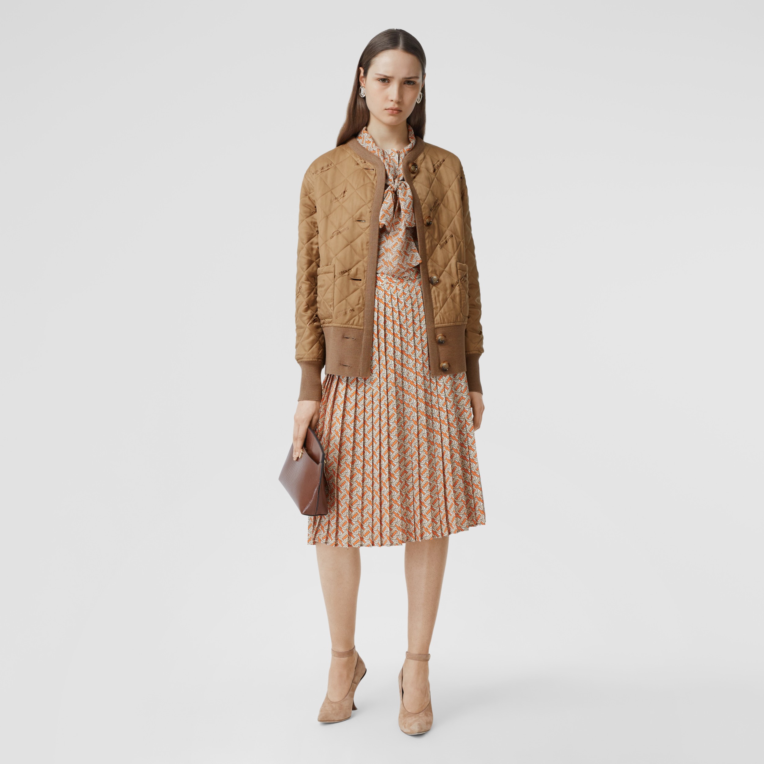 Logo Jacquard Diamond Quilted Jacket in Warm Camel - Women | Burberry ...