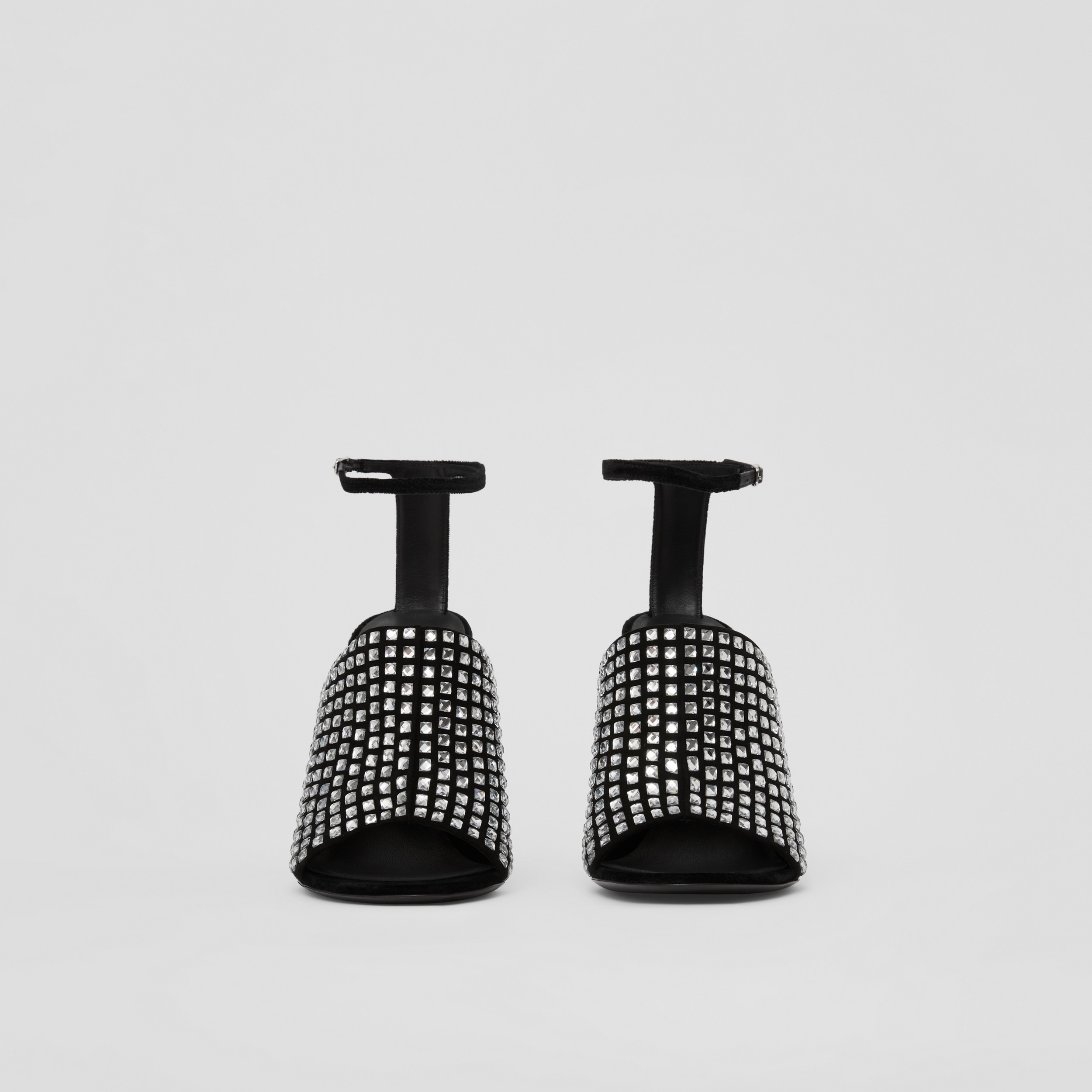 Crystal Detail Velvet Stiletto-heel Sandals in Black/crystal - Women | Burberry® Official - 4