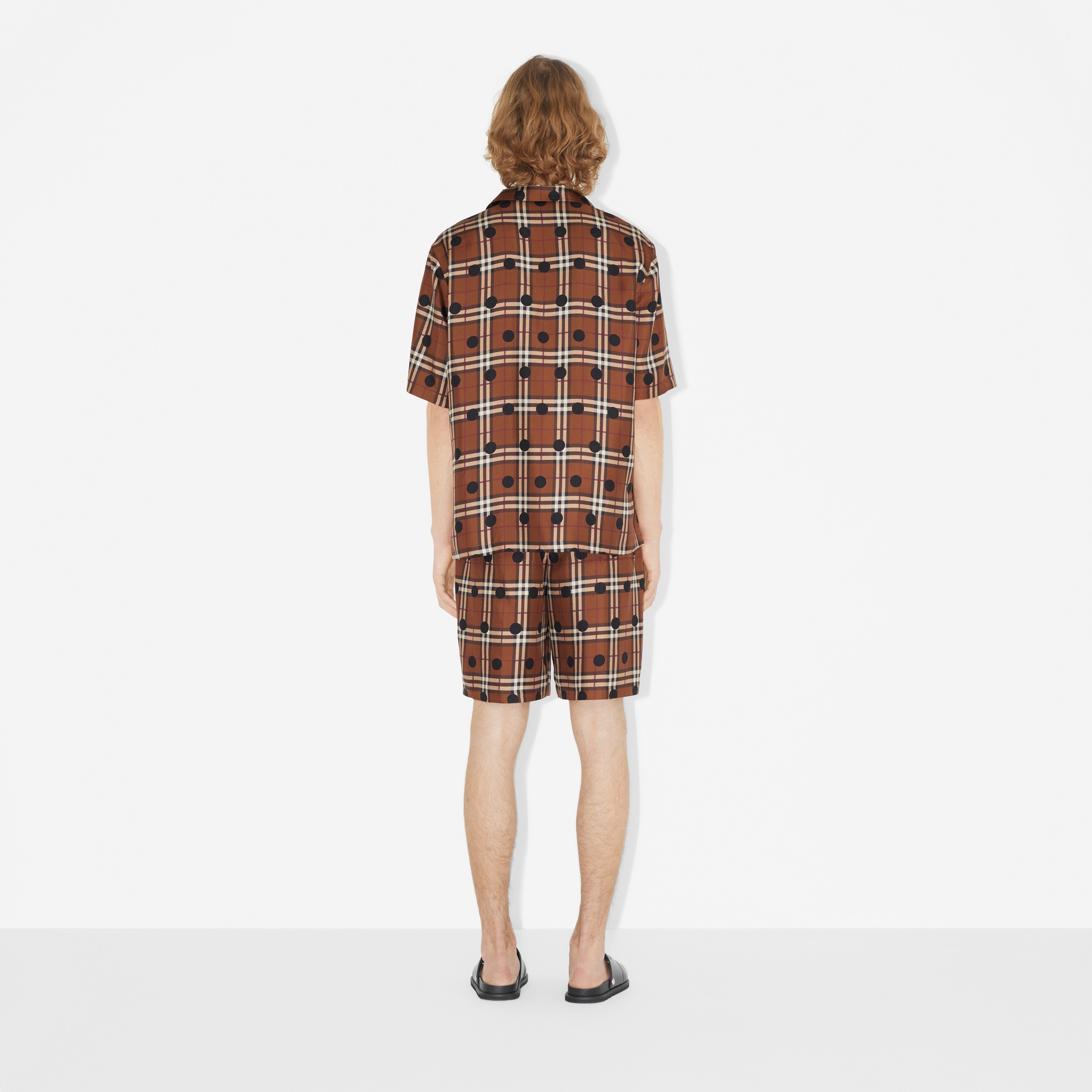 Polka Dot Vintage Check Silk Pyjama Shirt in Dark Birch Brown - Men | Burberry® Official - 4