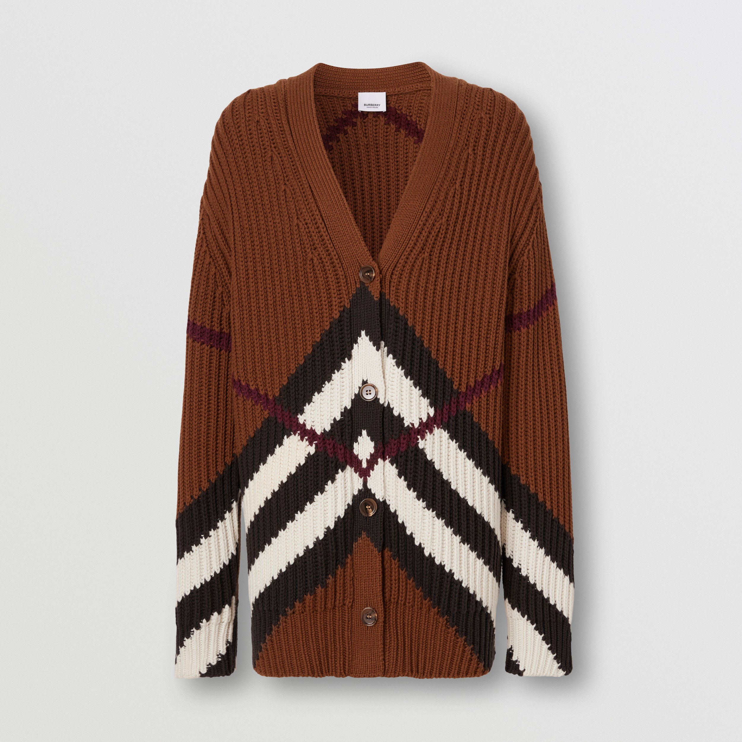 V 形格纹羊绒混纺开衫 (深桦木棕) | Burberry® 博柏利官网 - 4