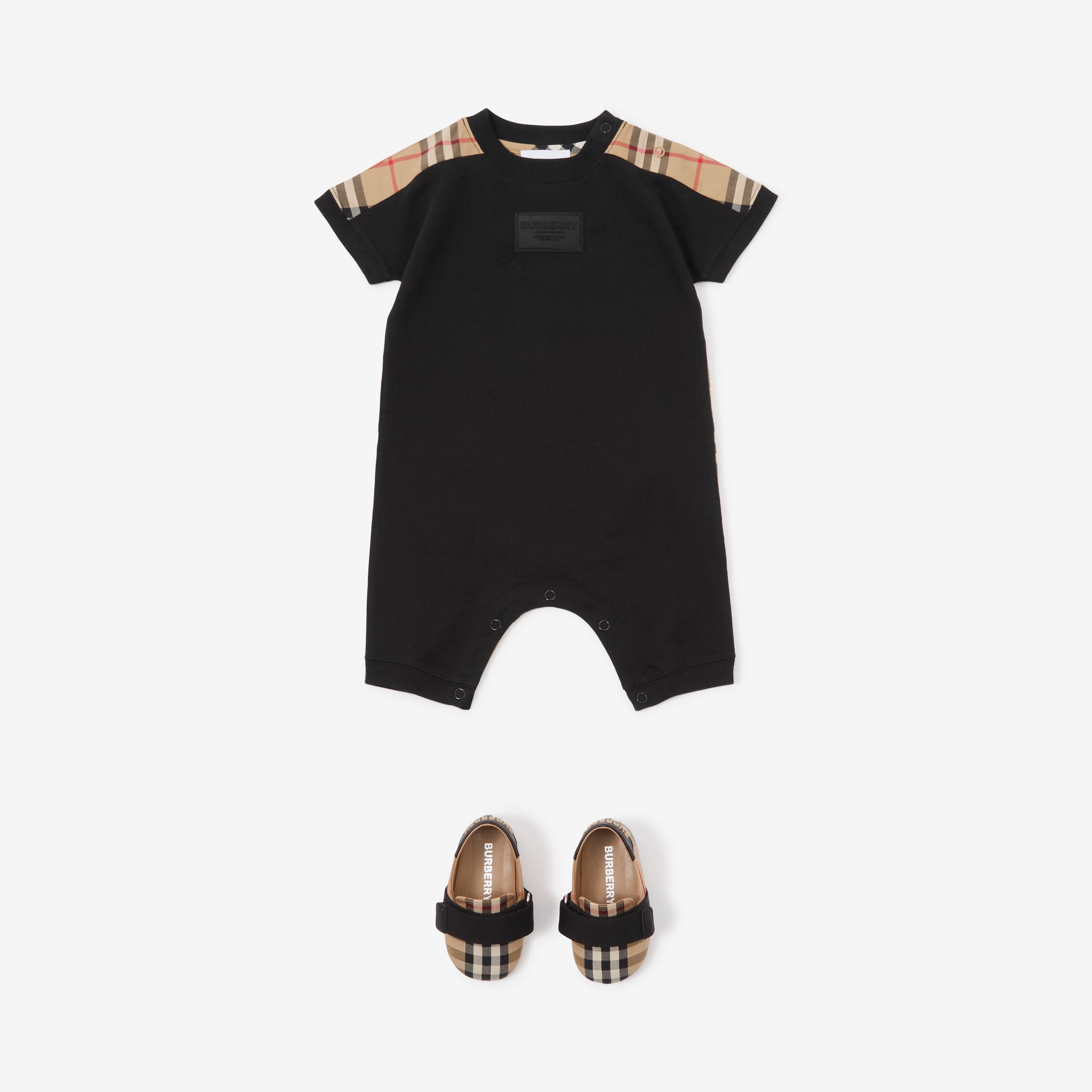 格纹裁片棉质婴儿连身衣 (黑色) - 儿童 | Burberry® 博柏利官网 - 3