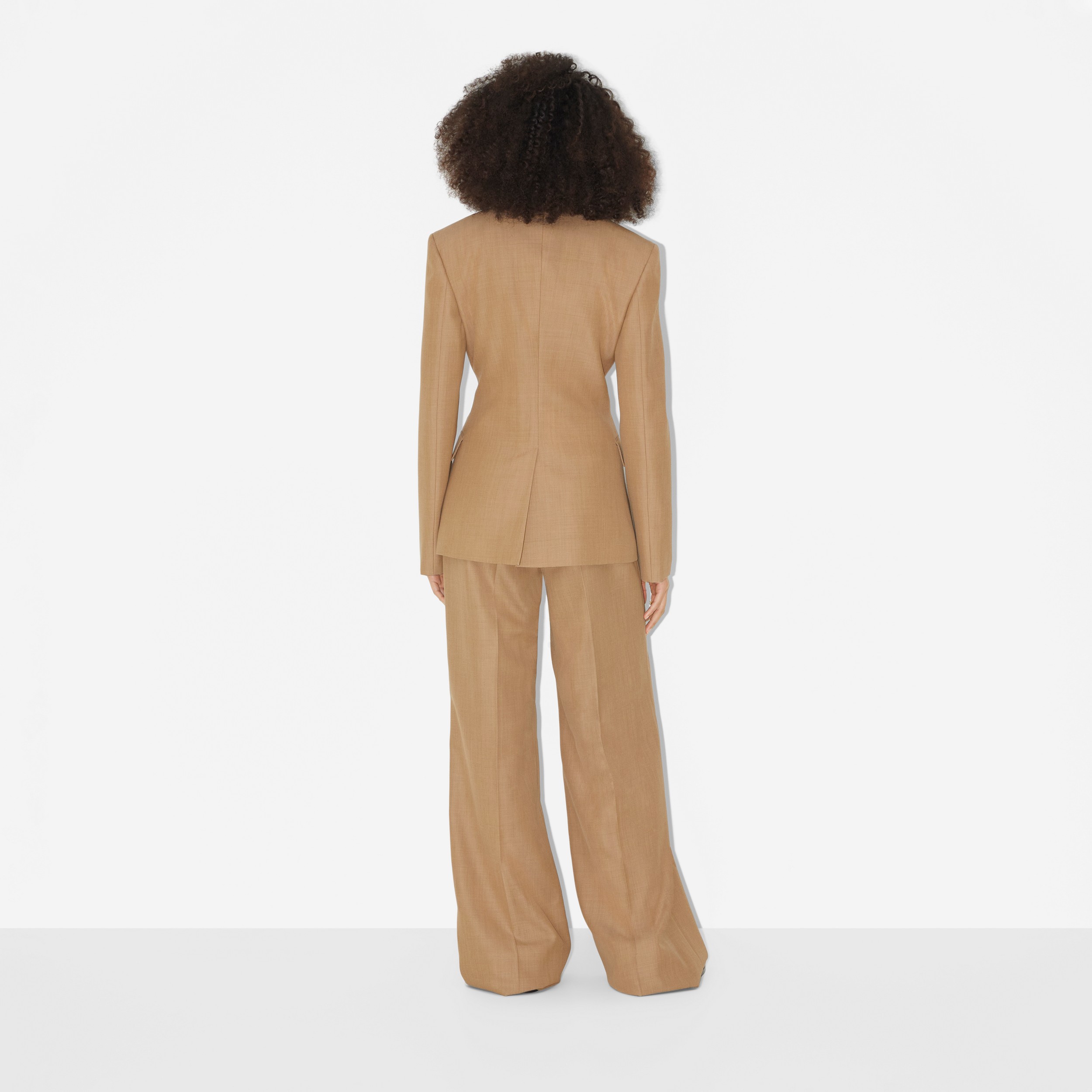 Calças estilo pantalona de lã com pregas (Camel Mesclado) - Mulheres | Burberry® oficial - 4