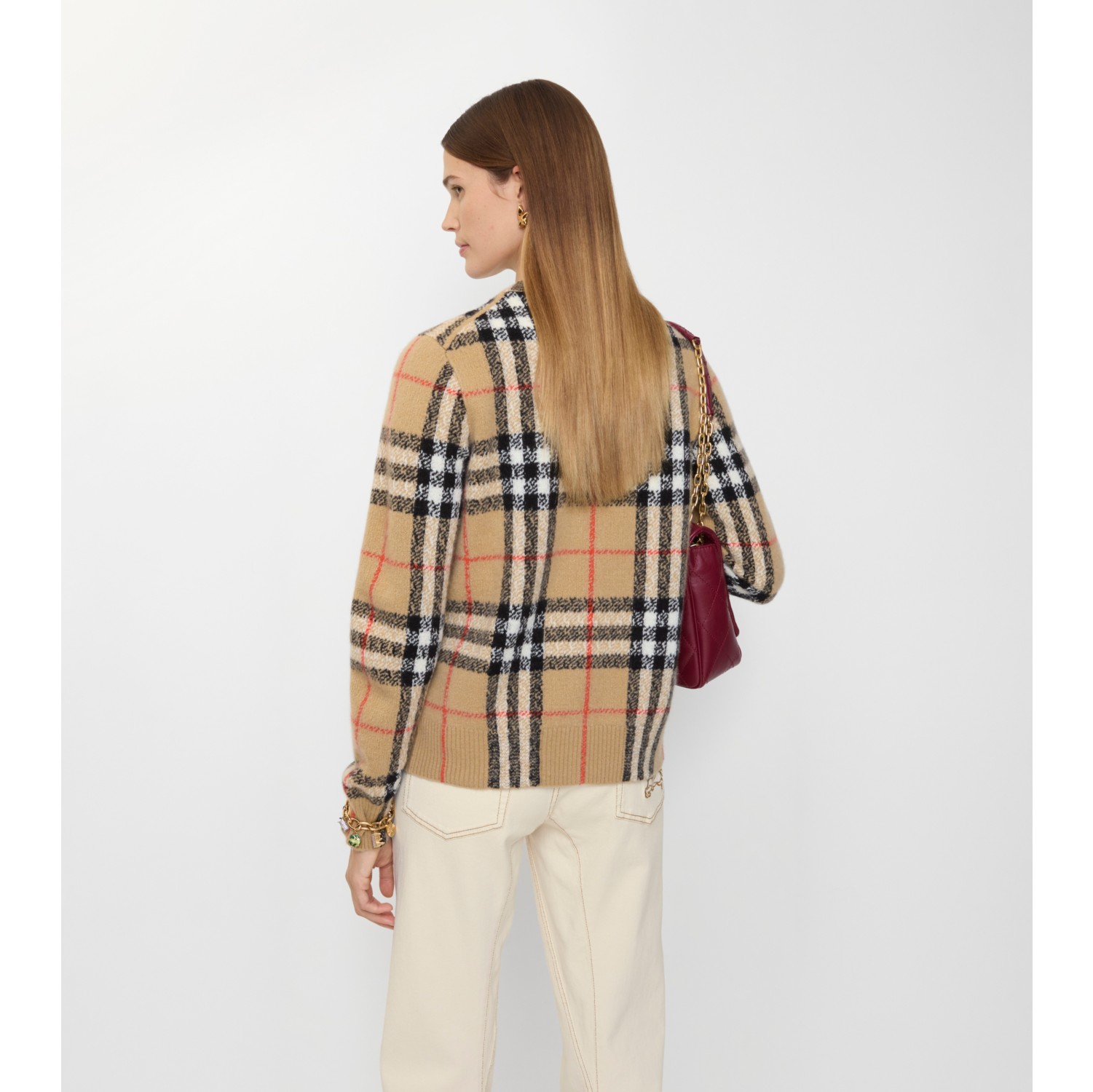 Check Cashmere Wool Cardigan