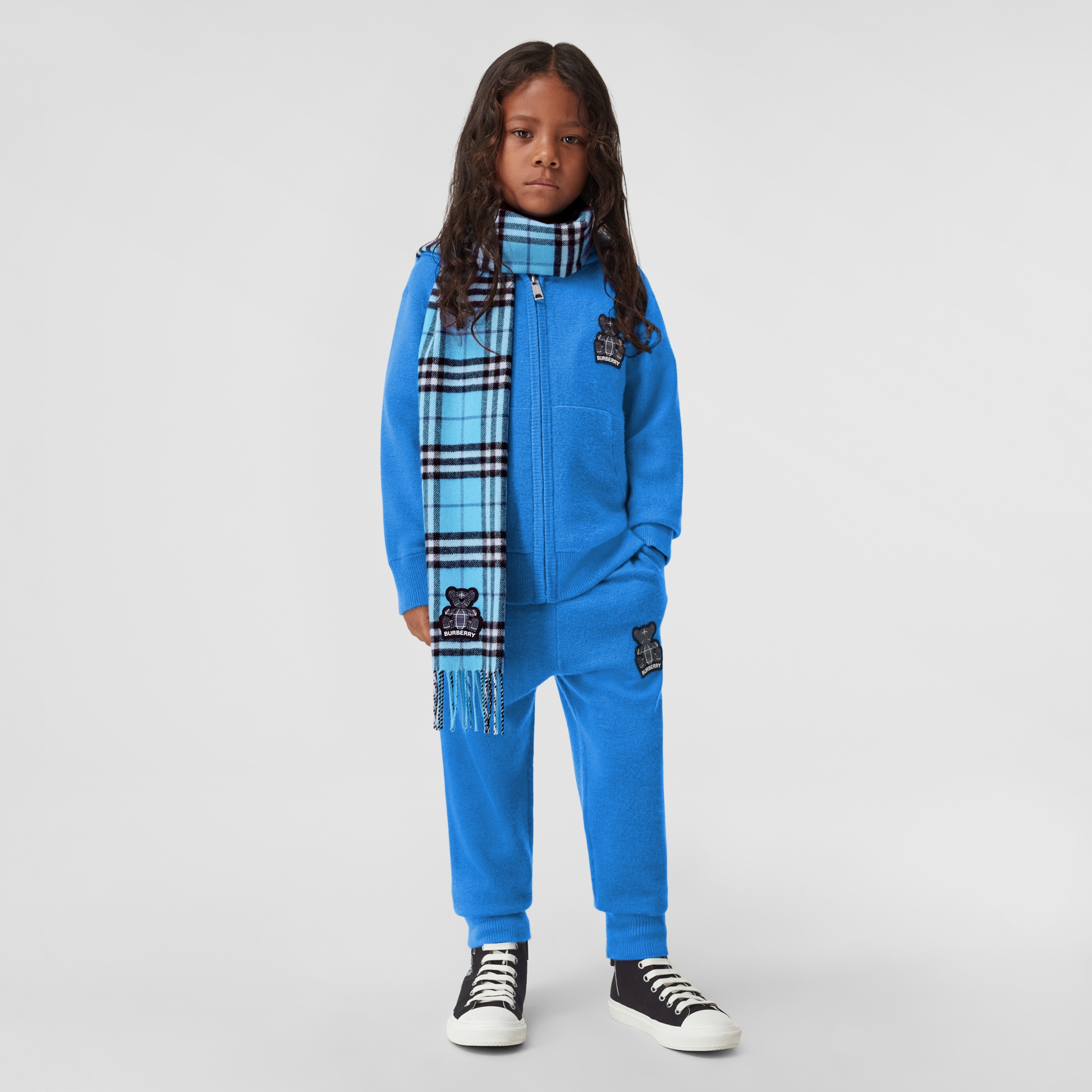 Sudadera en cachemir con cremallera, capucha y osito Thomas (Azul Lona) | Burberry®