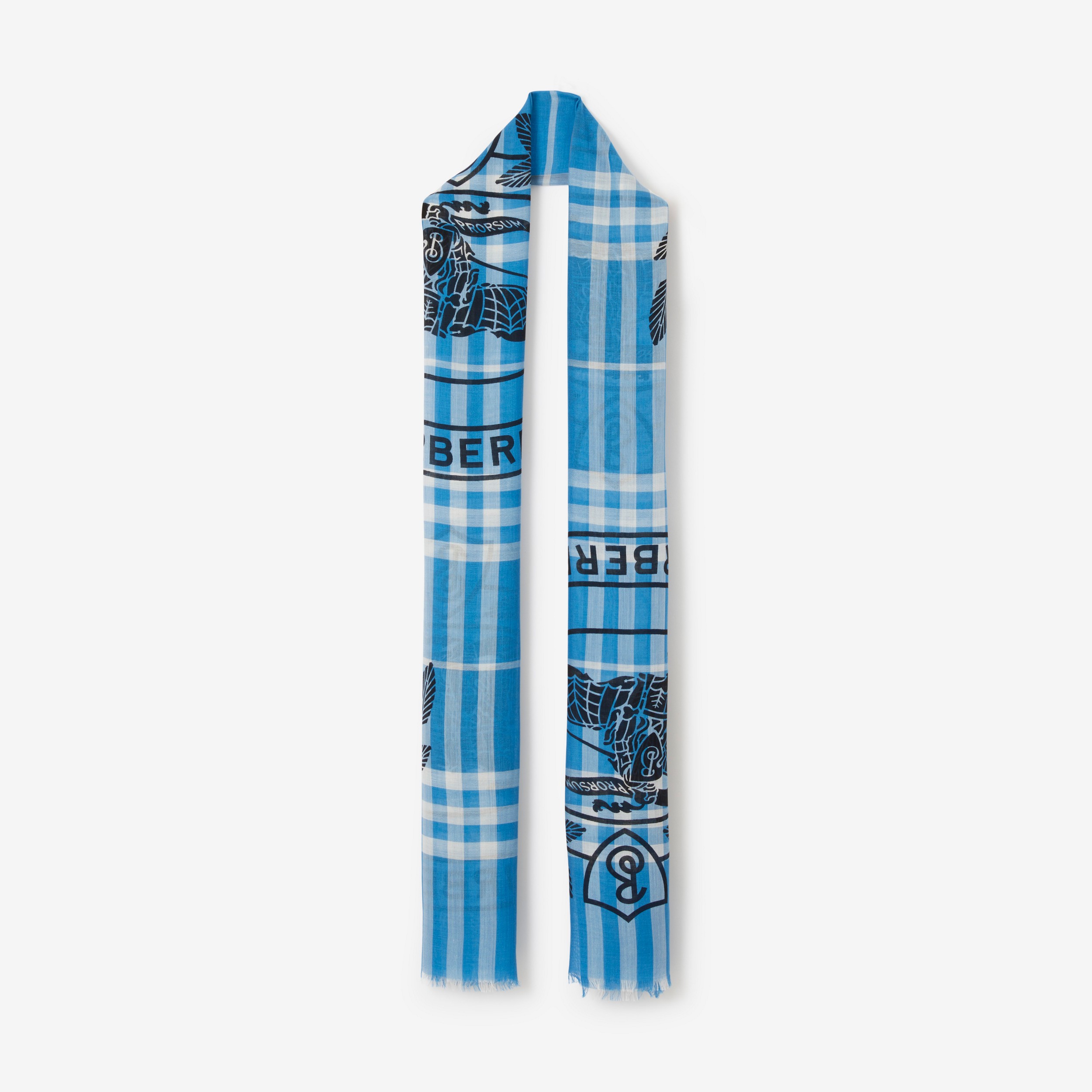 Echarpe leve de seda e lã com estampa de montagem (Azul Vívido) | Burberry® oficial - 1