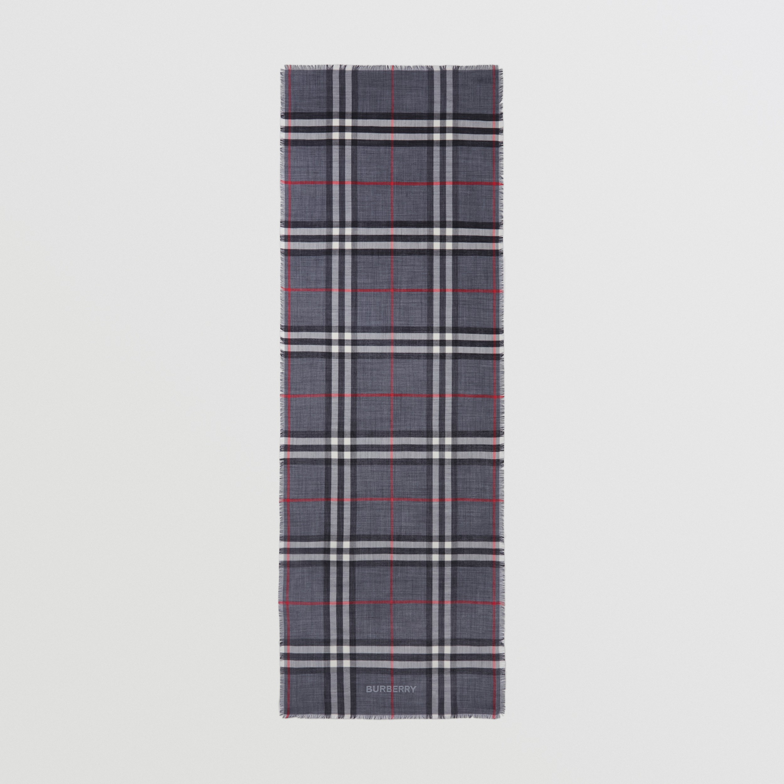 Lightweight Check Wool Silk Scarf in Navy | Burberry® Official - 4