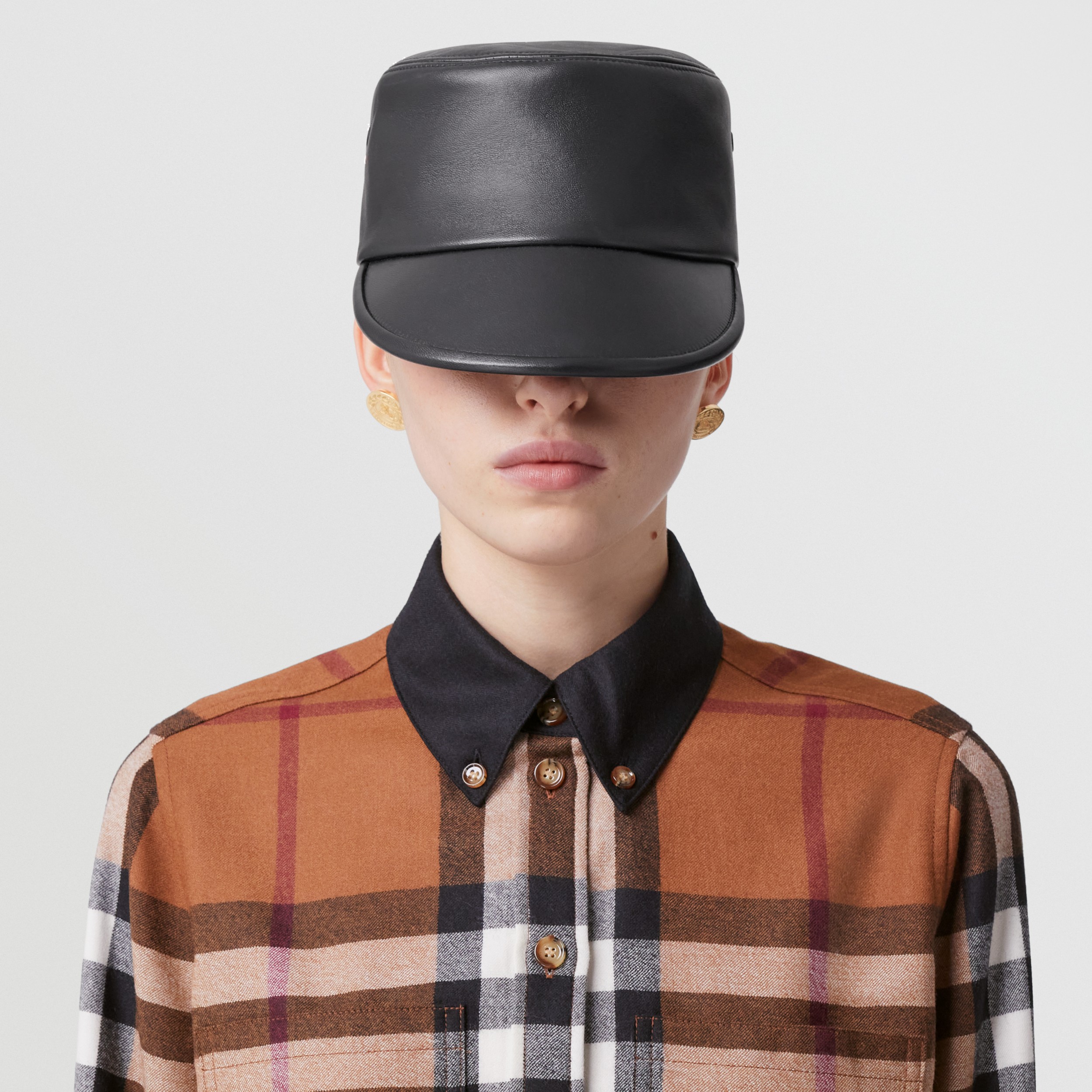 Contrast Trim Exaggerated Check Wool Shirt in Dark Birch Brown - Women |  Burberry® Official