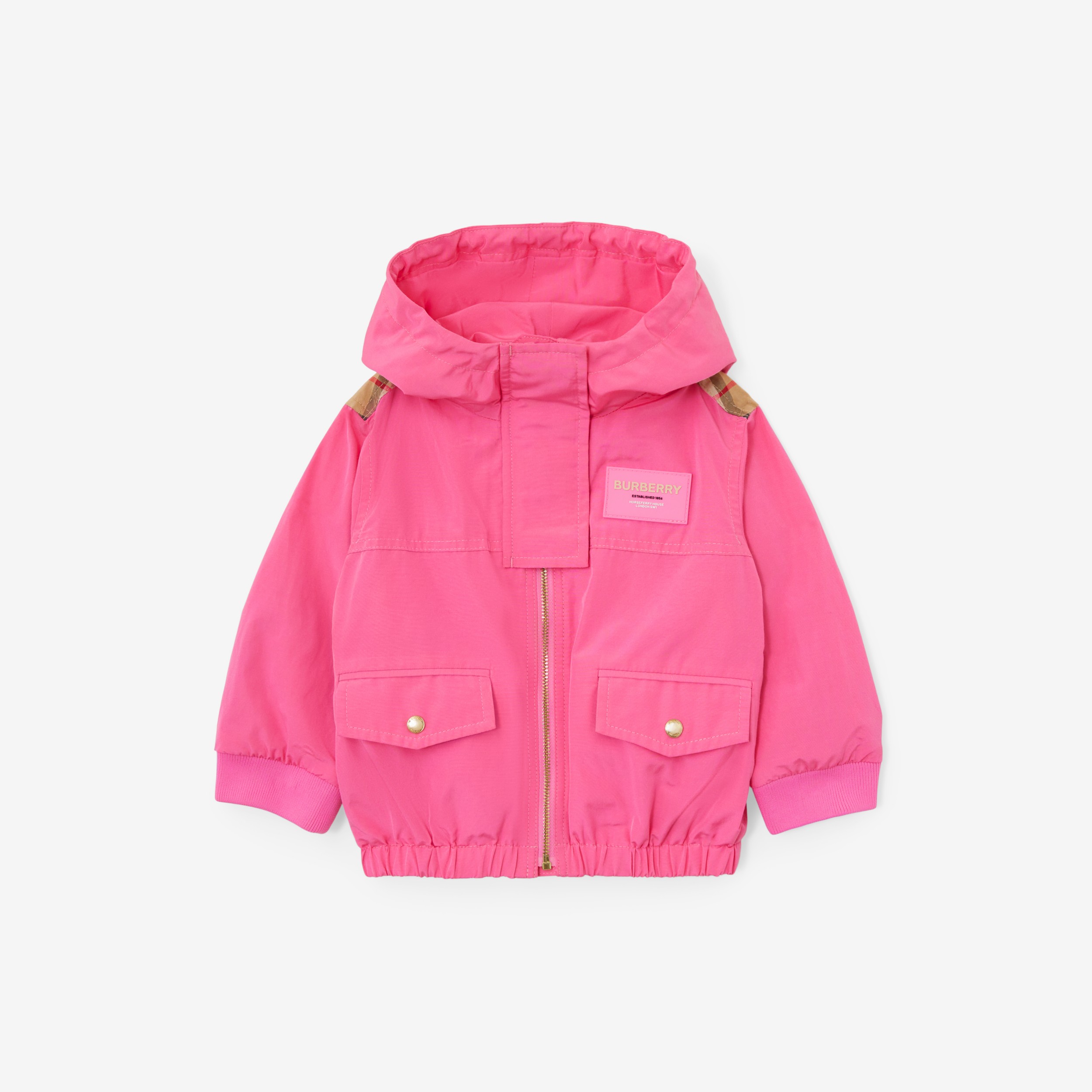 Vintage Check Panel Cotton Blend Hooded Jacket in Bubblegum Pink - Children  | Burberry® Official