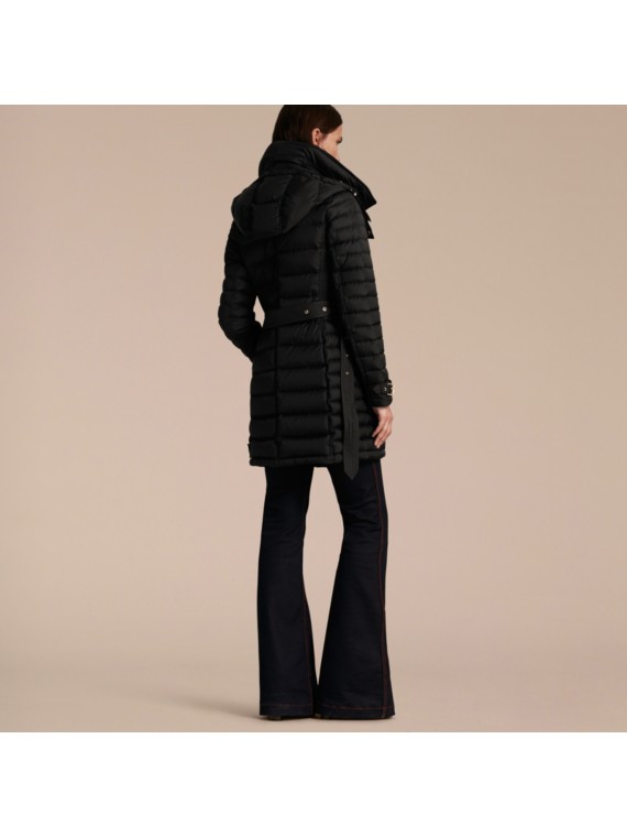 Down-filled Puffer Coat with Packaway Hood in Black ...