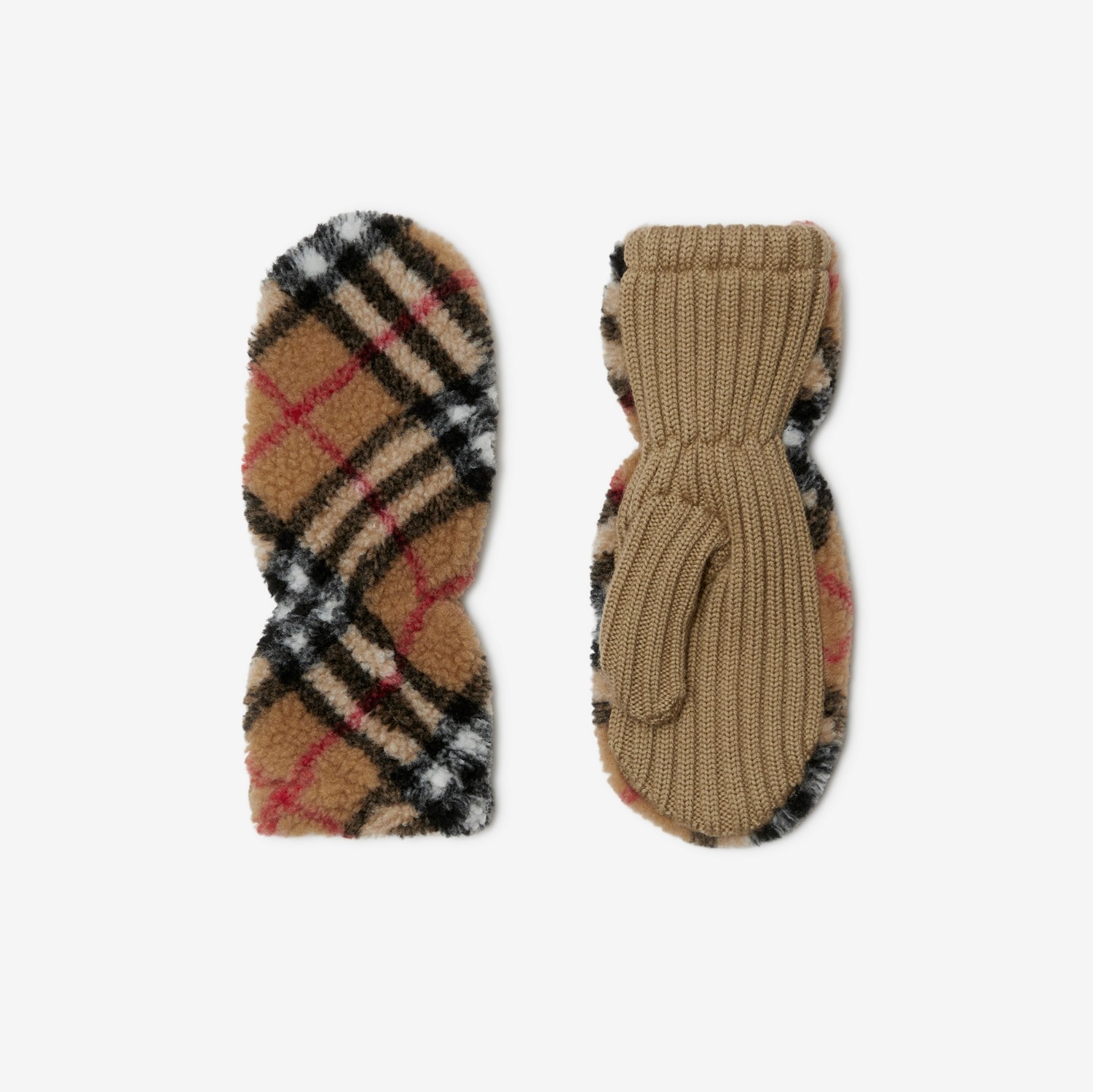 Check Wool Fleece Mittens in Archive Beige - Children | Burberry® Official