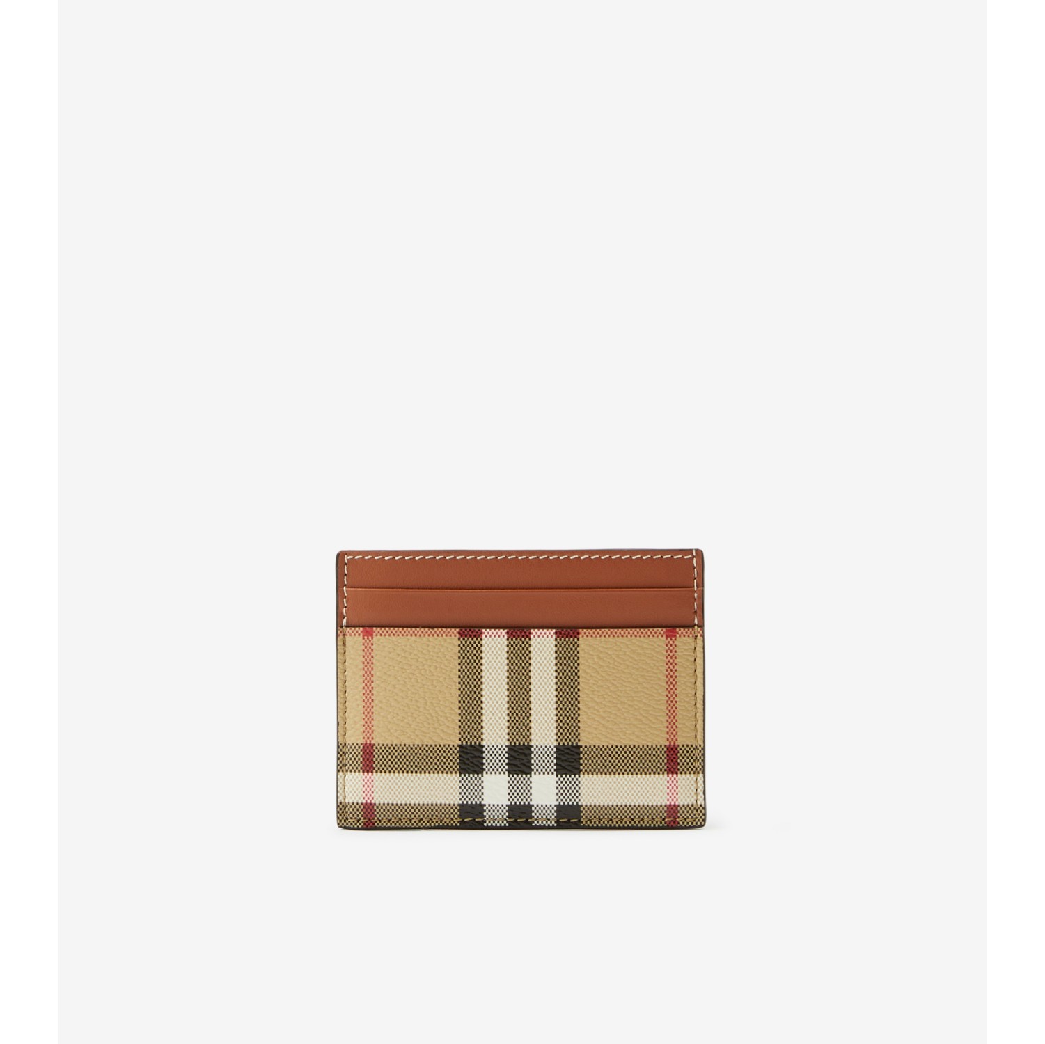 Check and Leather Card Case in Archive Beige - Women | Burberry® Official