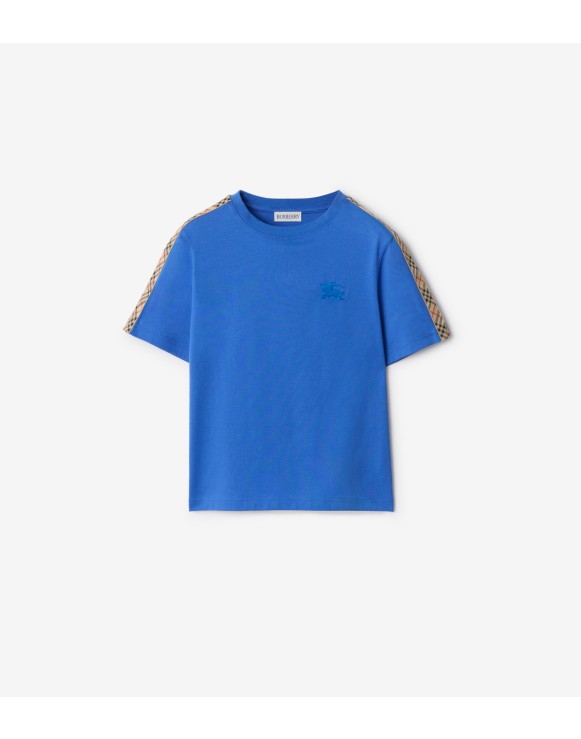 Baumwoll-T-Shirt mit Check-Besatz