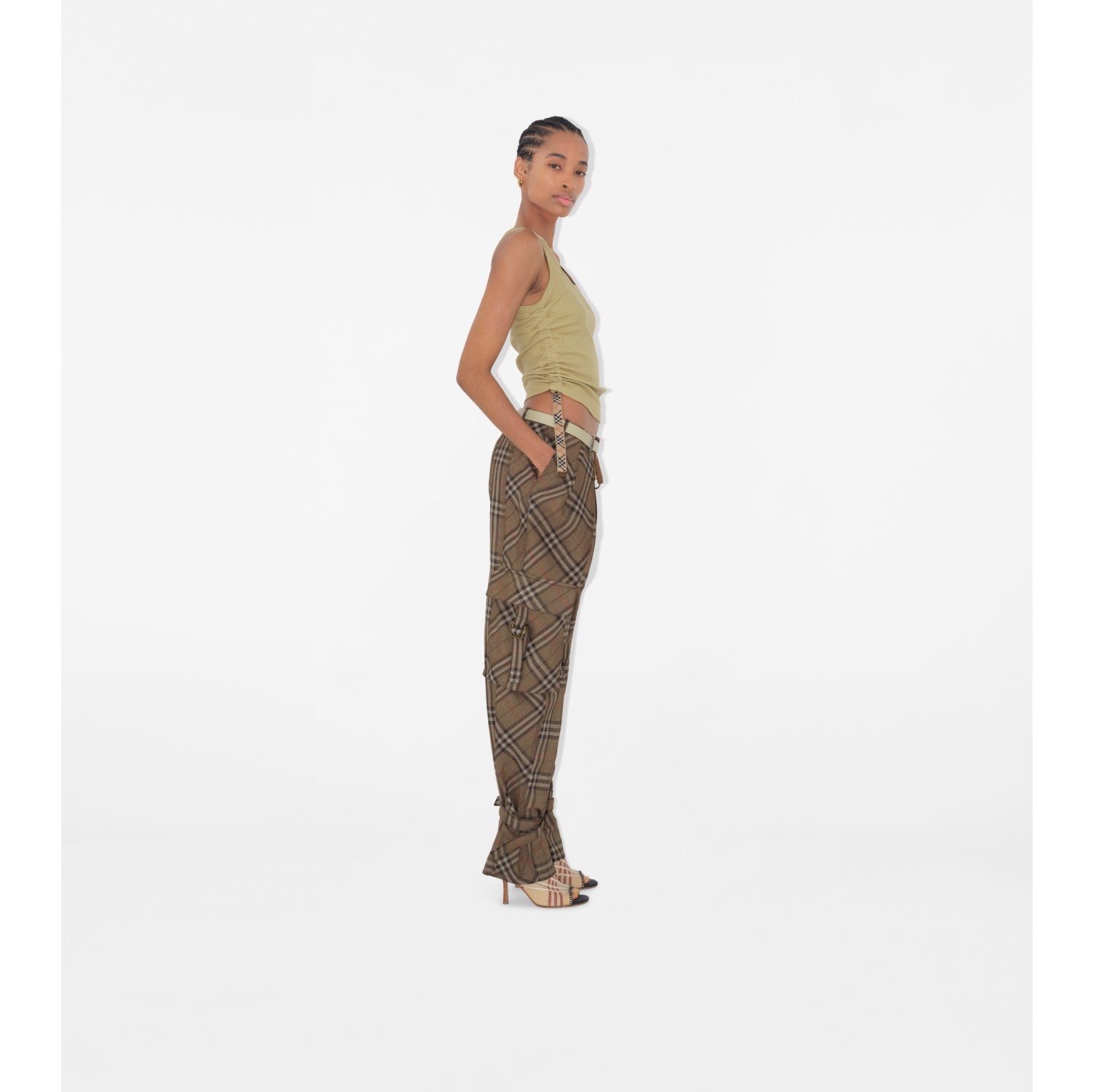 Check Silk Blend Cargo Trousers