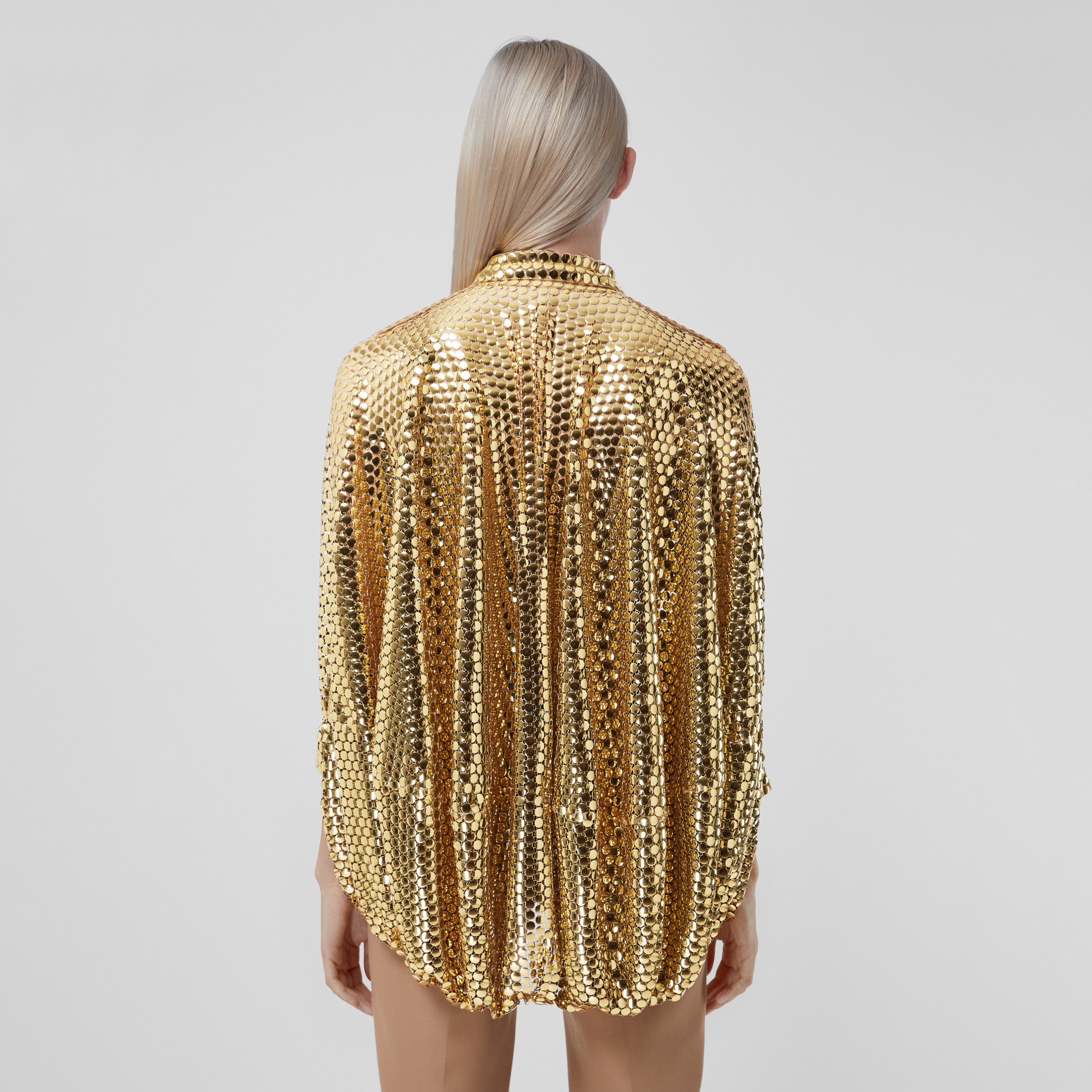 Metallic Paillette-embellished Mesh Cape Shirt in Gold - Women | Burberry® Official - 3