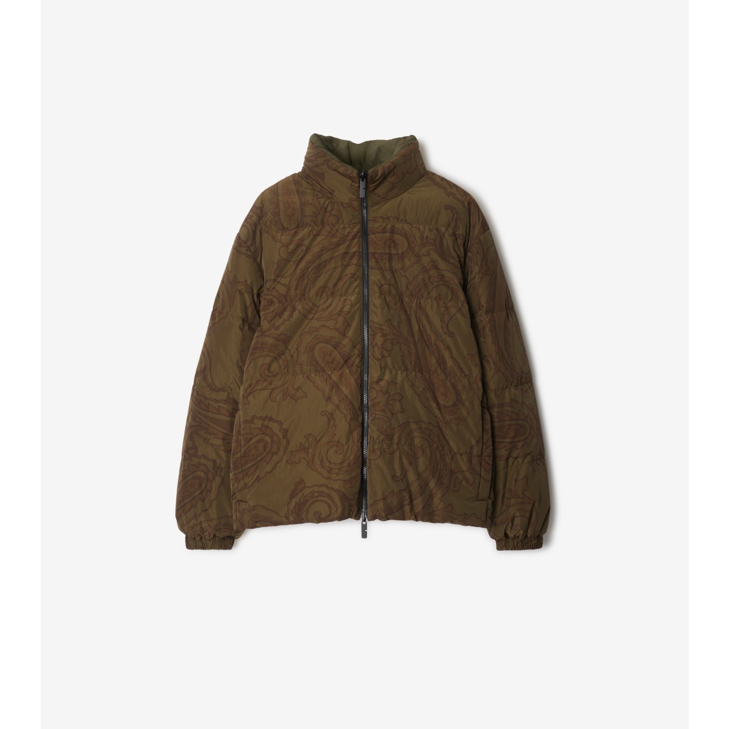 Reversible Paisley Nylon Puffer Jacket in Olive Men Mixed Fabrics Burberry Official