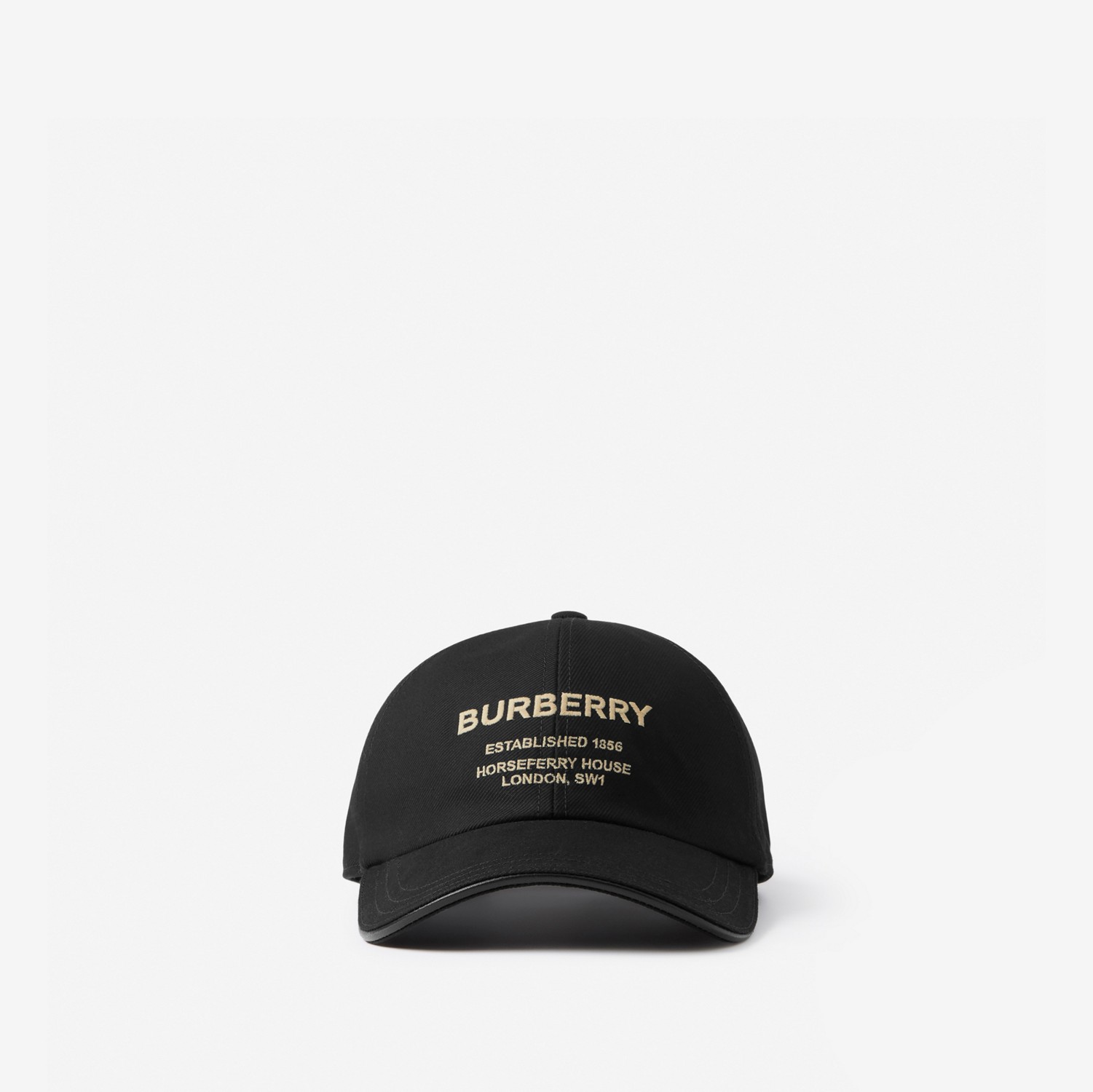 Horseferry 装饰棉质斜纹棒球帽 (黑色 / 米色) | Burberry® 博柏利官网
