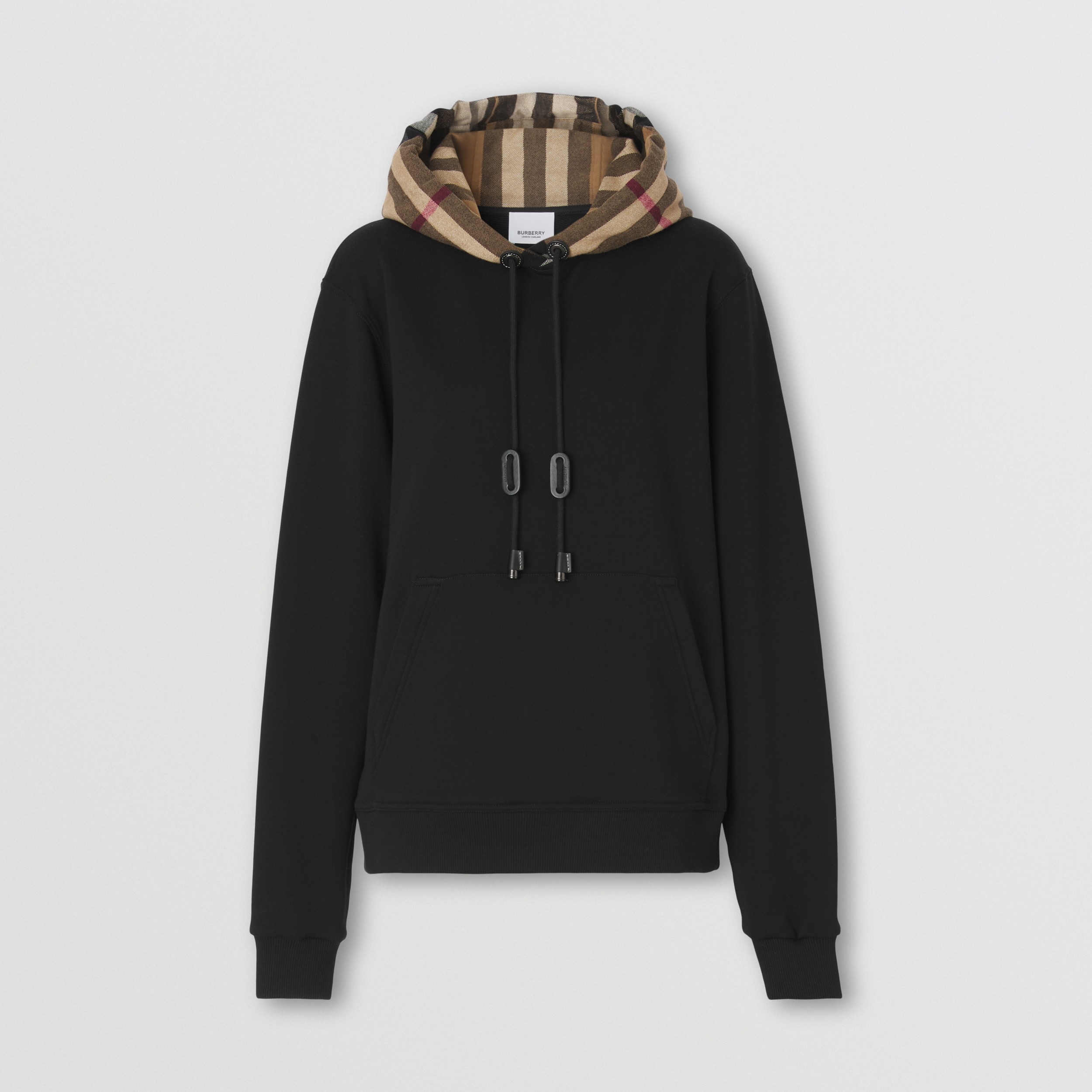 Check Hood Cotton Oversized Hoodie in Black - Women | Burberry® Official - 4