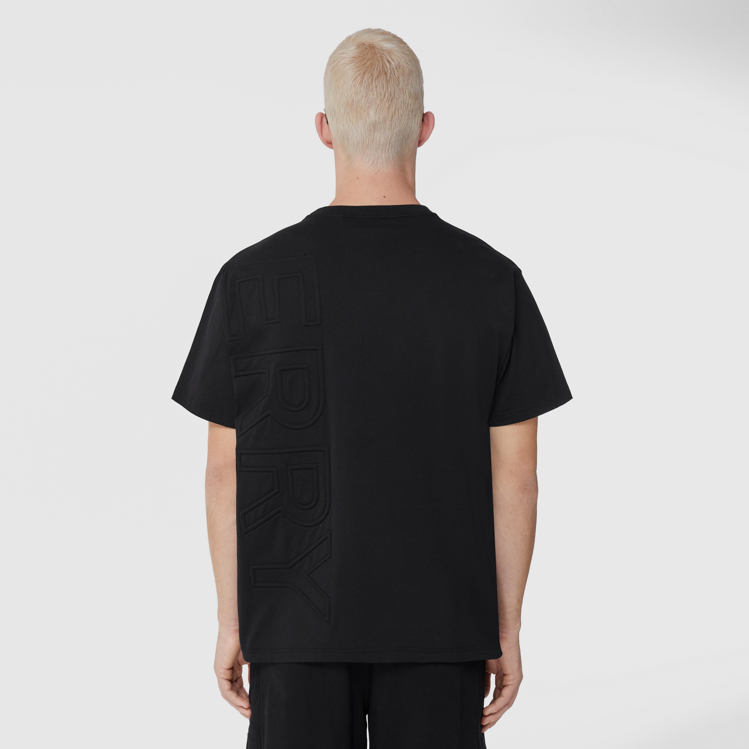 Logo Embossed Cotton Oversized T-shirt in Black - Men | Burberry® Official - 3