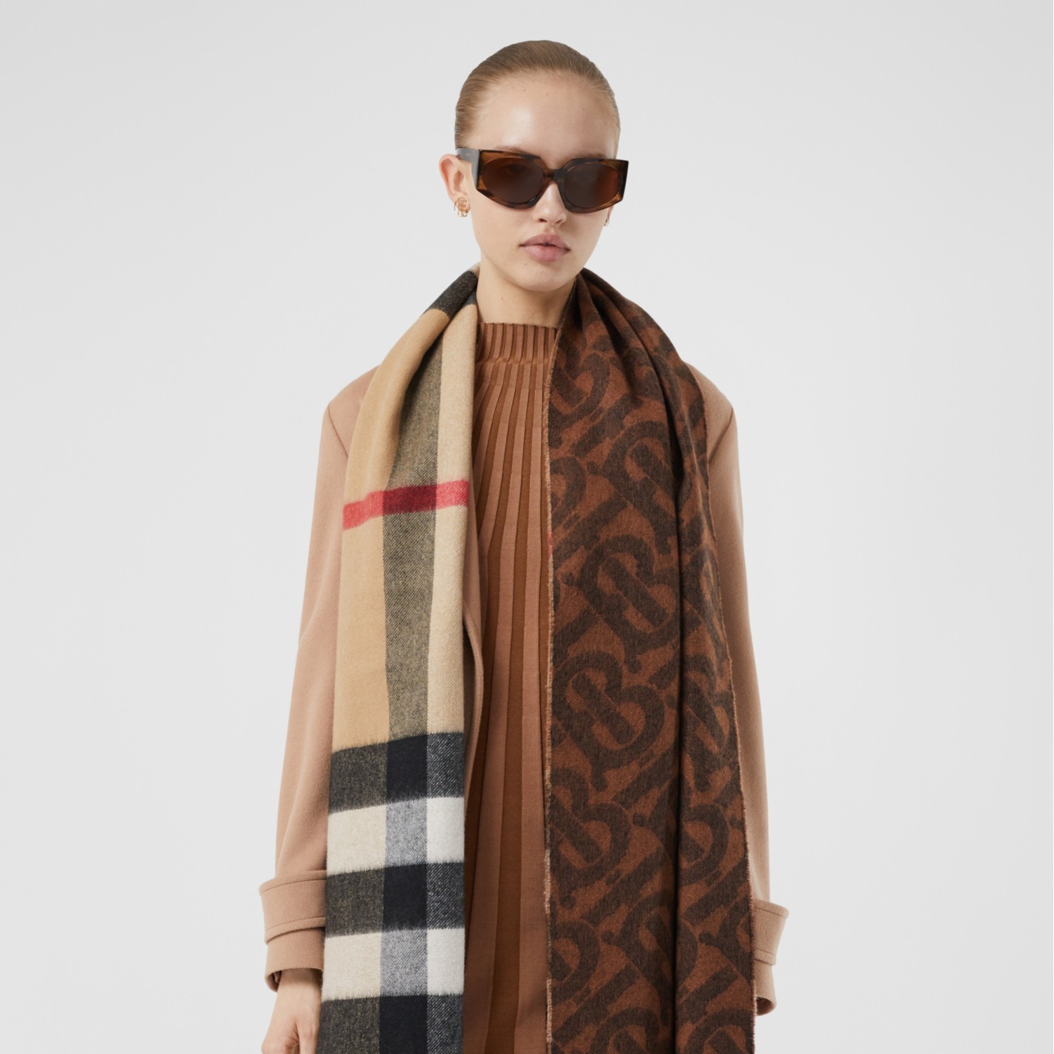 Burberry Reversible Check Monogram Scarf In Brown