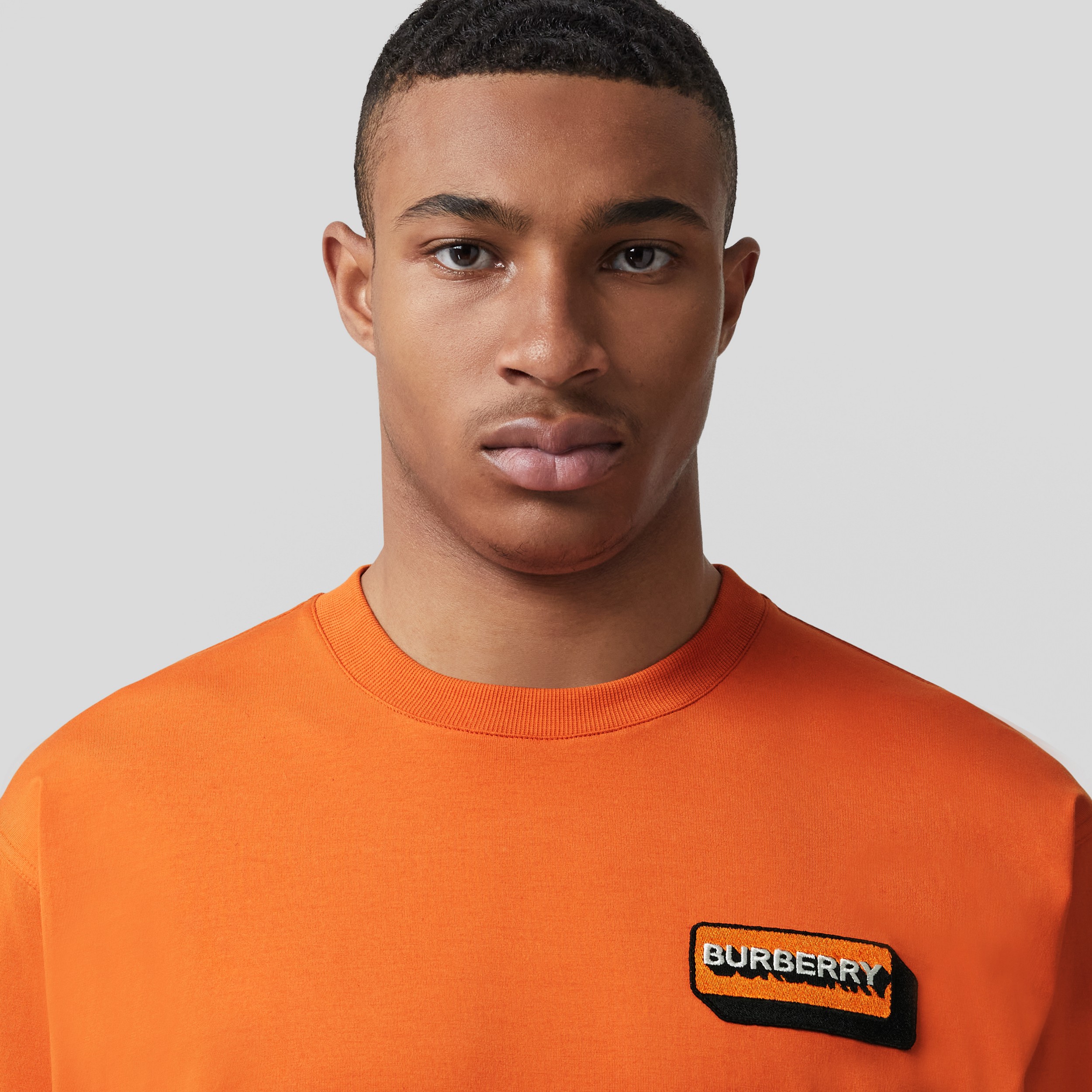 Logo Appliqué Cotton Oversized T-shirt in Bright Orange - Men | Burberry® Official - 2