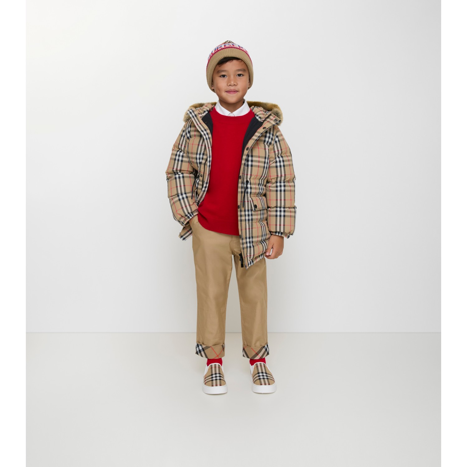 Faux Fur Trim Check Nylon Puffer Coat - thumbnail 2
