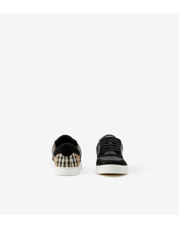 Sneakers en cuir, cuir velours et Check