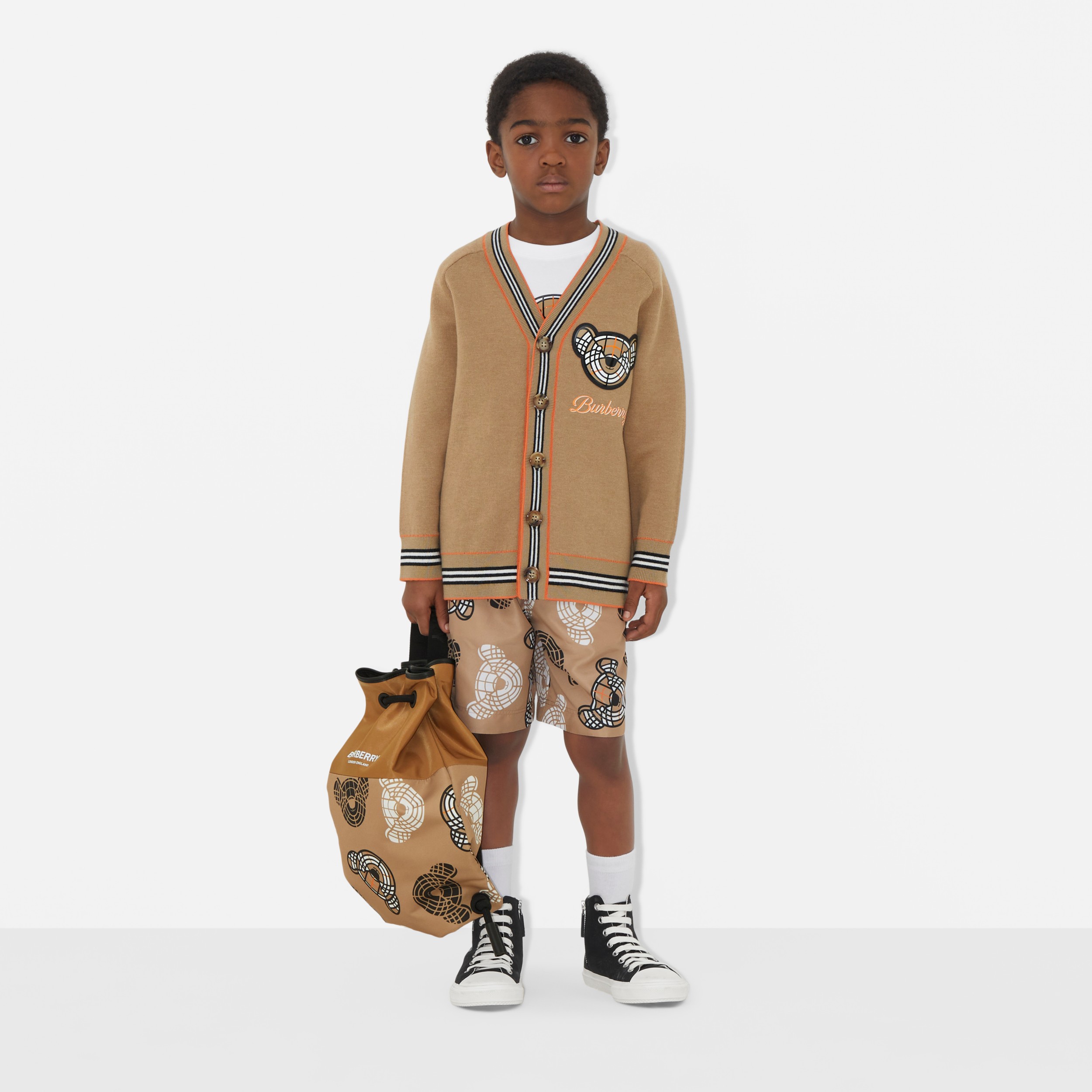Thomas Bear Motif Cotton Cashmere Blend Cardigan in Archive Beige | Burberry® Official - 4