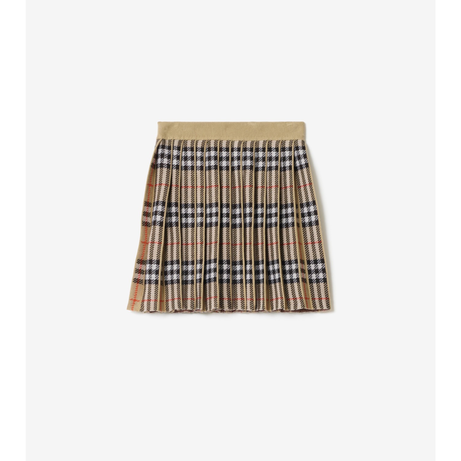 Pleated Check Wool Blend Skirt
