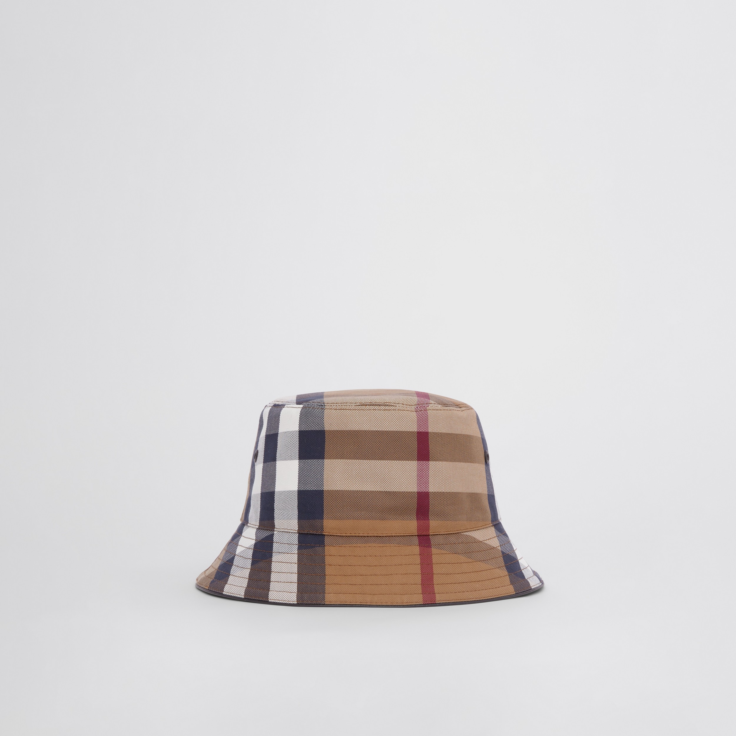 Exaggerated Check Cotton Canvas Bucket Hat in Birch Brown | Burberry® Official - 1