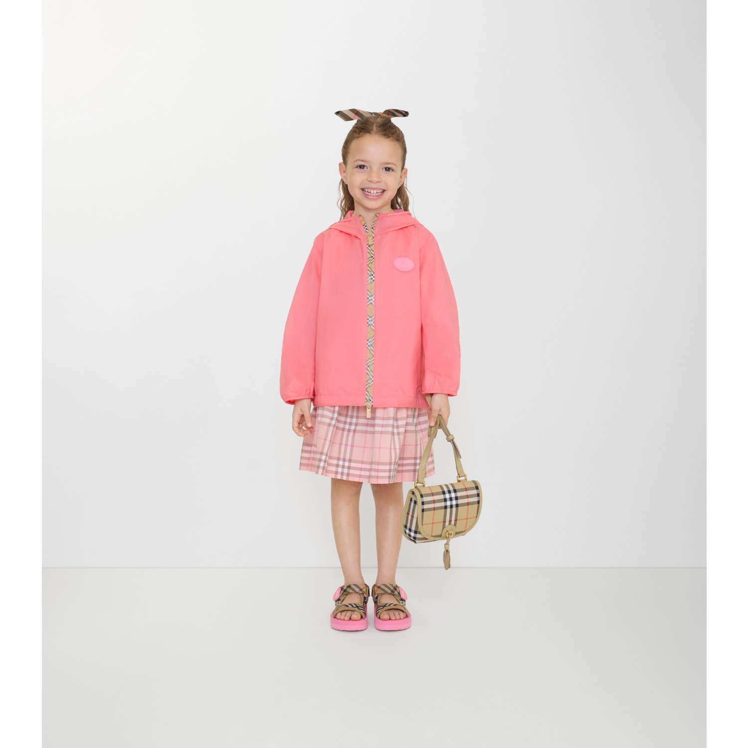 Veste à capuche en nylon à bande Check