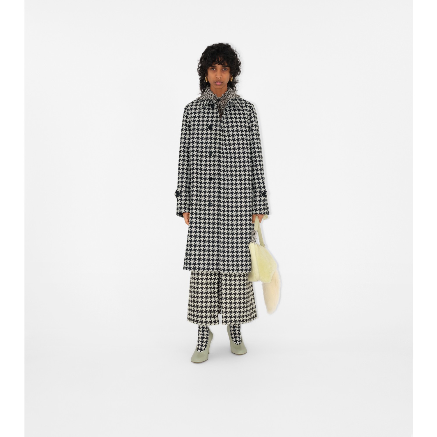 Long Houndstooth Car Coat in Black - Women, Technical | Burberry® Official