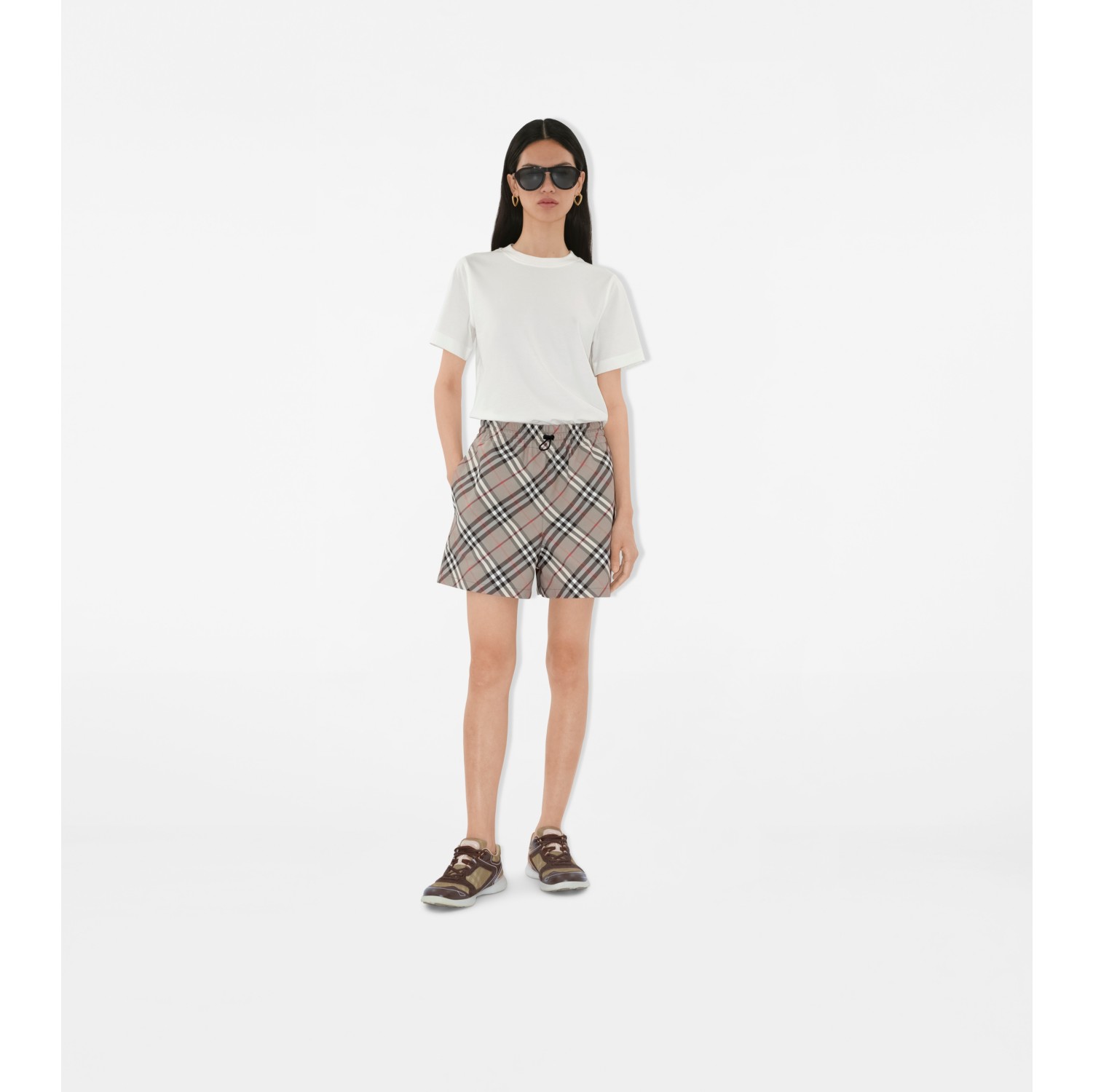 Check Shorts in Mauve grey - Women, Nylon | Burberry® Official