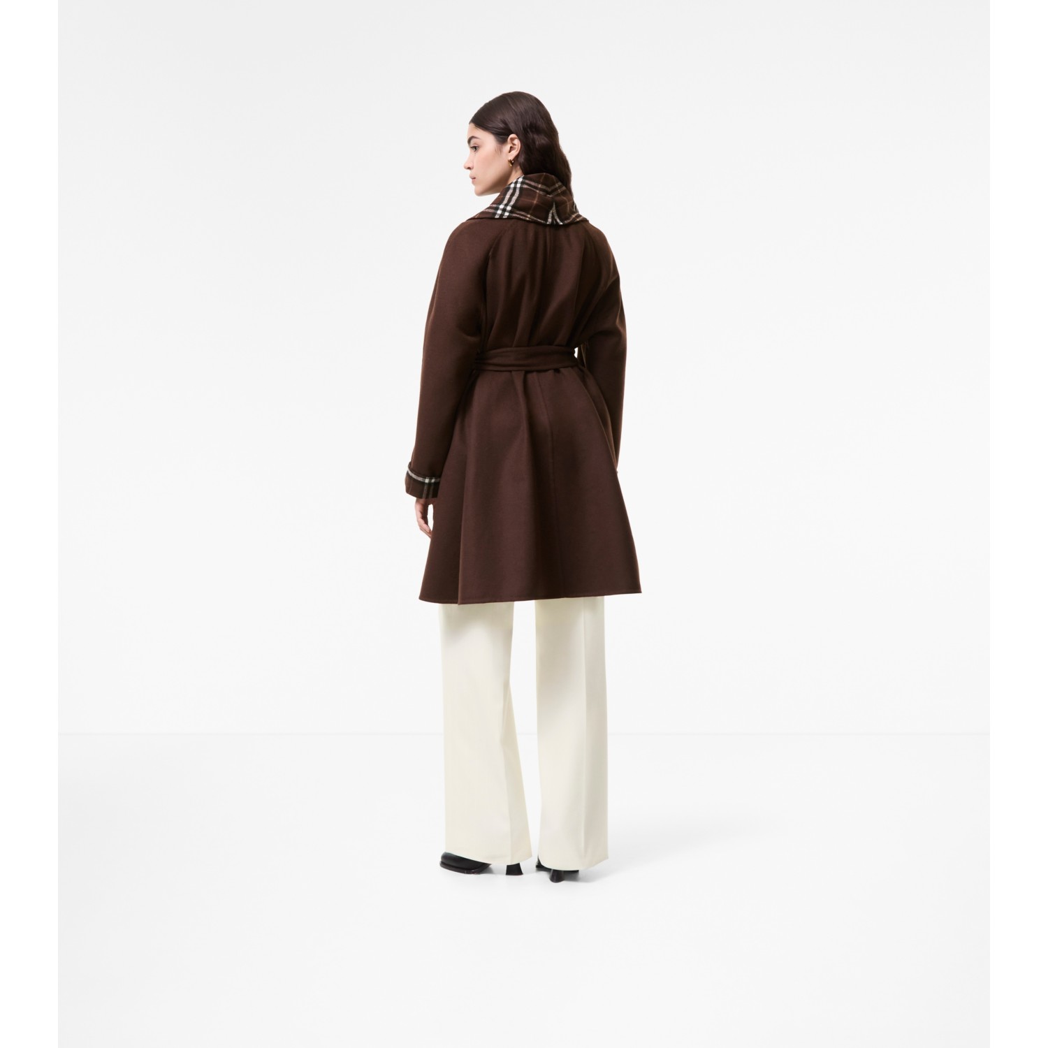 Check Trim Wool Wrap Coat - thumbnail 3