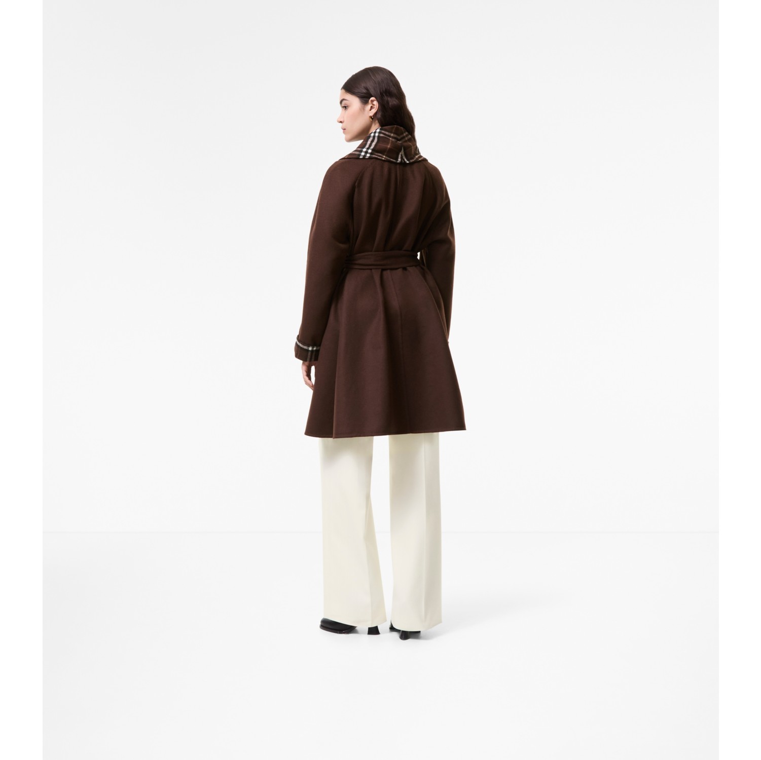 Check Trim Wool Wrap Coat in Treacle brown/brown - Women