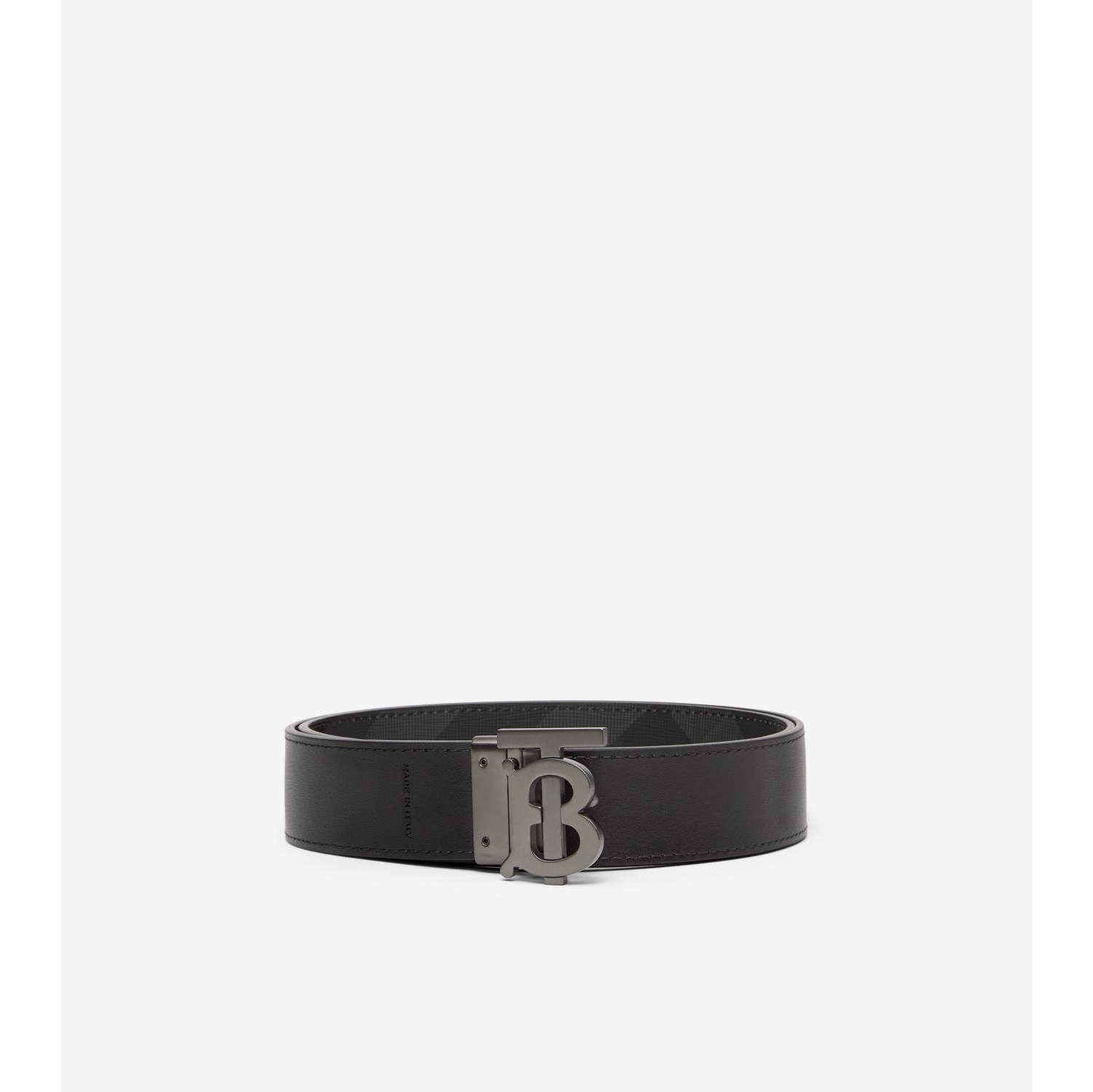 Check and Leather Reversible TB Belt in Charcoal/graphite - Men ...