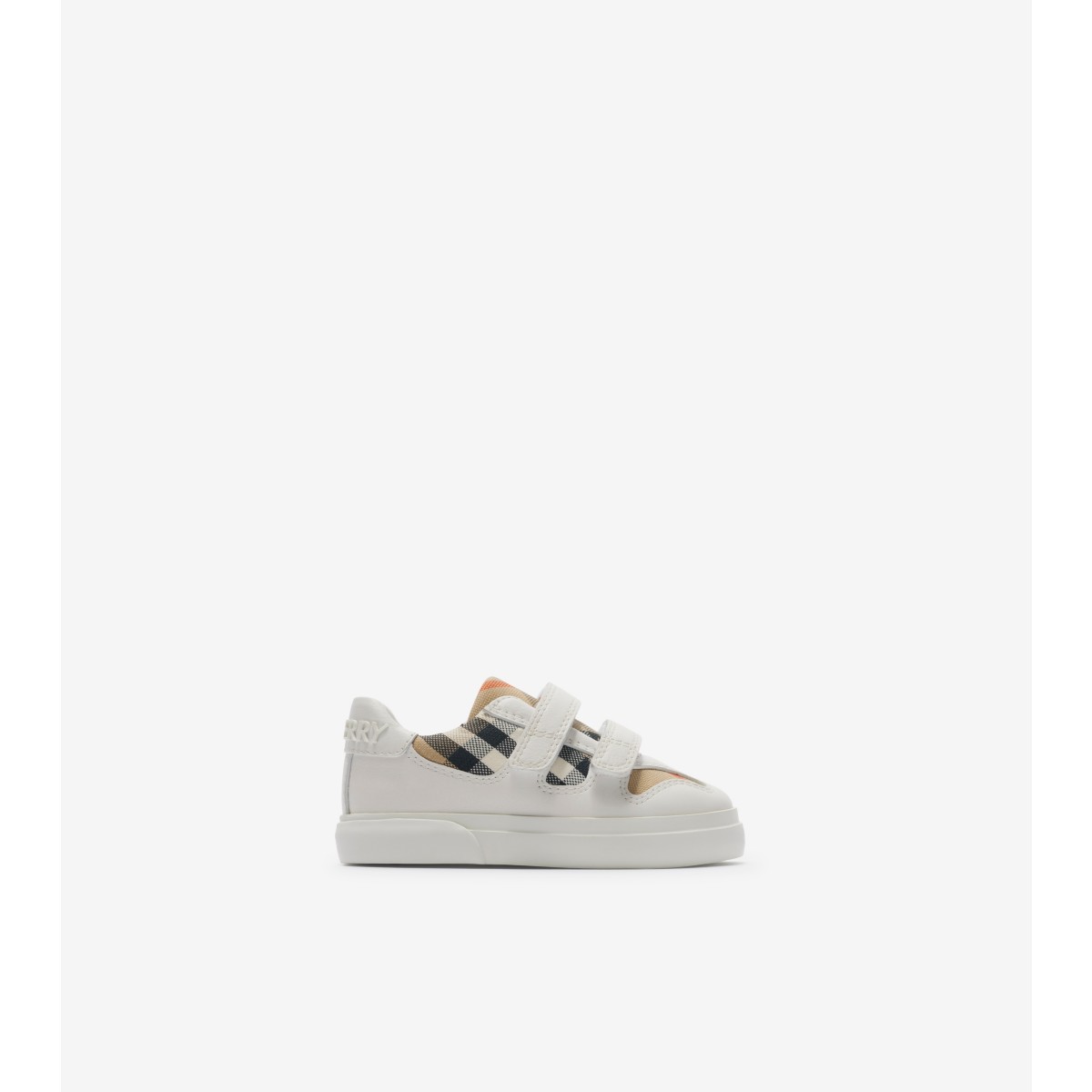 Burberry Childrens Check Cotton And Leather Sneakers In Gray