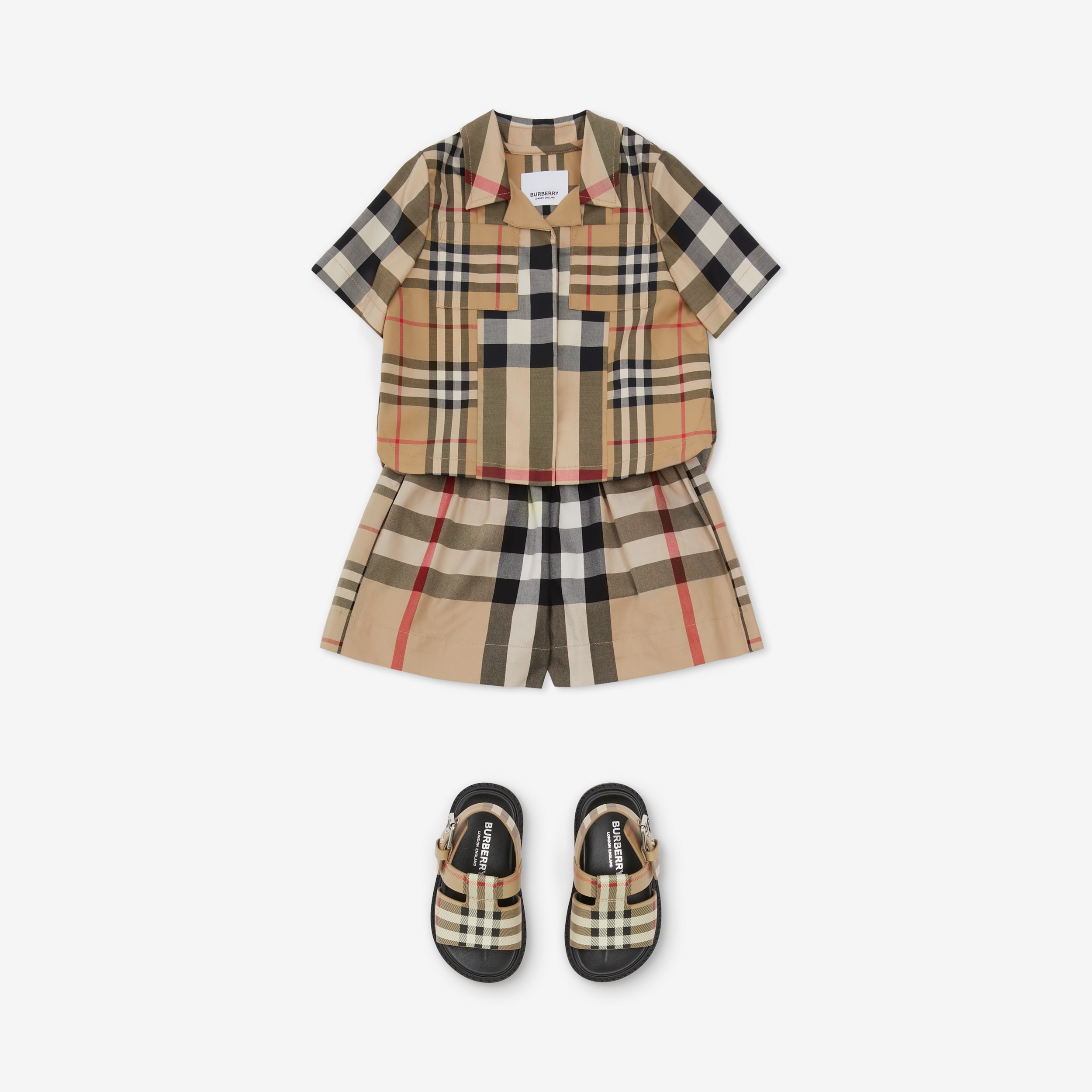 Panelled Check Cotton Shorts in Archive Beige - Children | Burberry® Official - 3