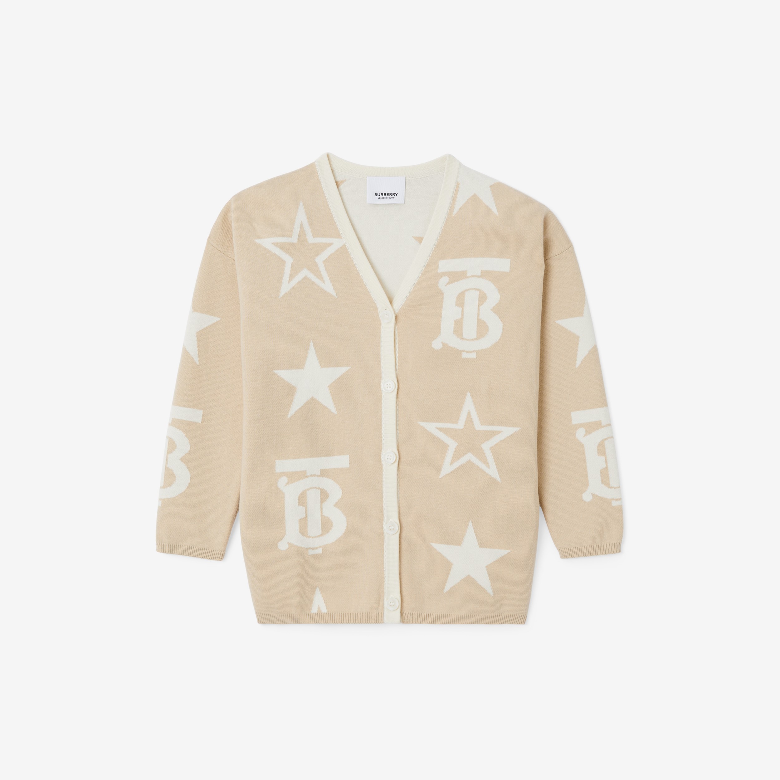 TB Star Cotton Blend Jacquard Cardigan in Almond Beige | Burberry® Official - 1