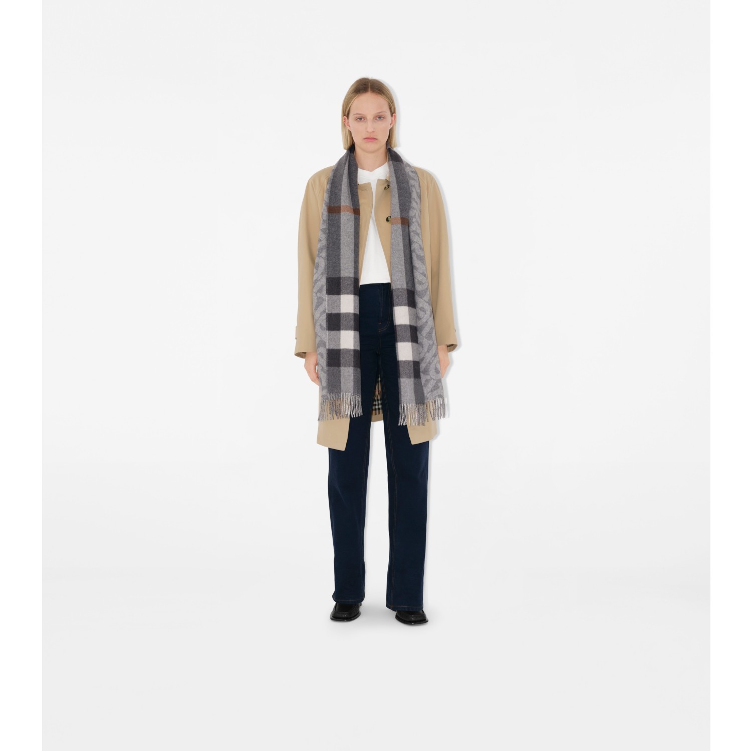 Reversible Check Cashmere Scarf In Grey