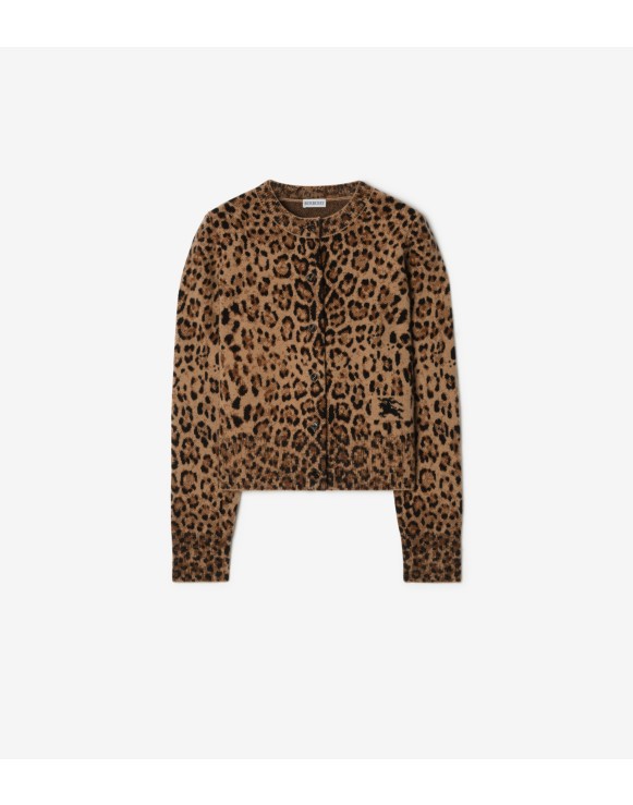 Cárdigan en lana y cachemir con motivo Leopard en jacquard