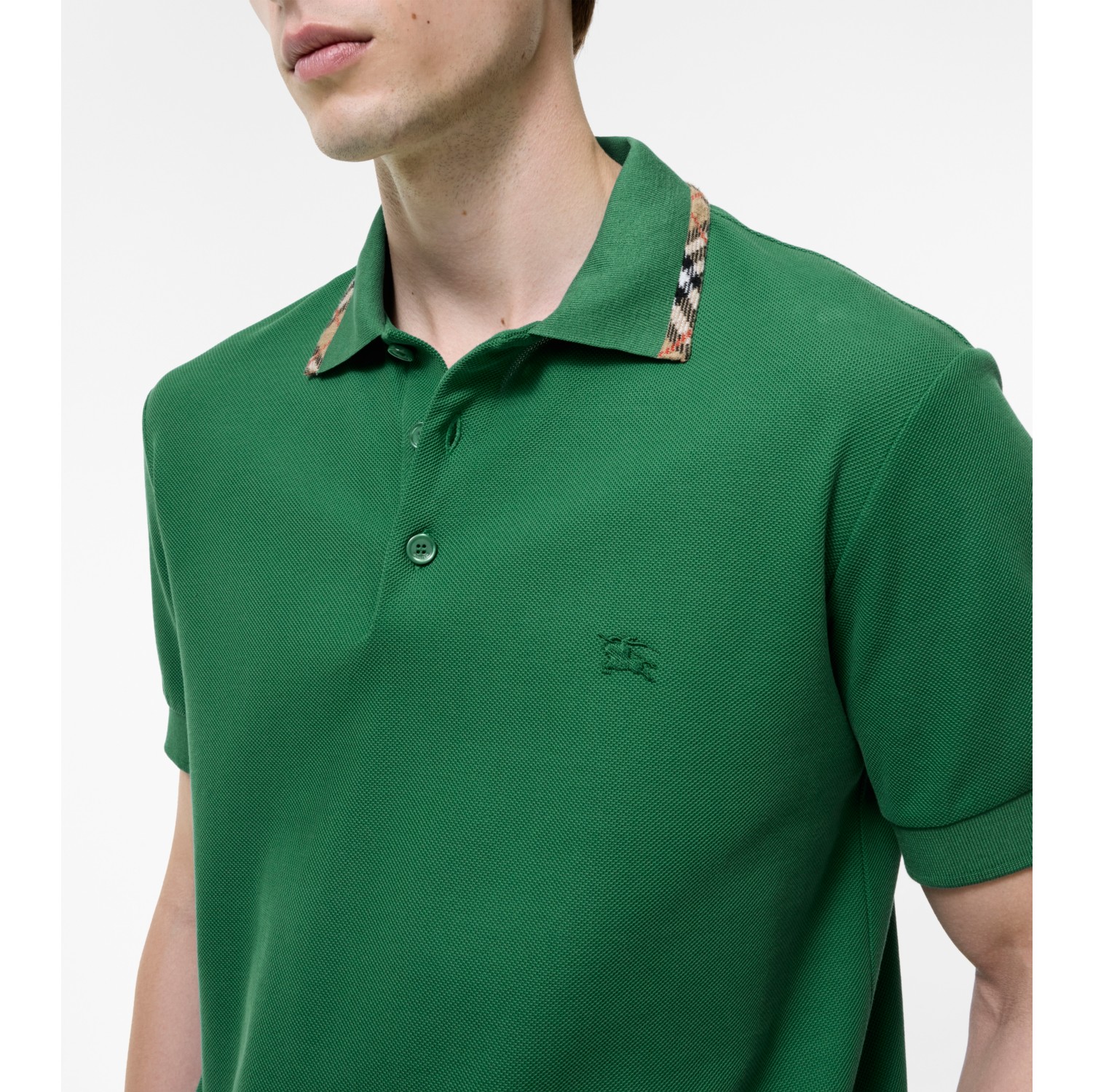 Check Trim Cotton Polo Shirt in Jade green - Men | Burberry® Official