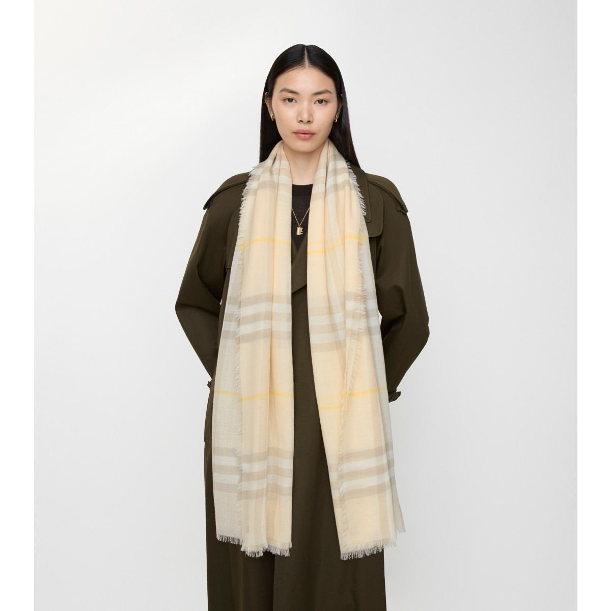  Check Wide Wool Scarf