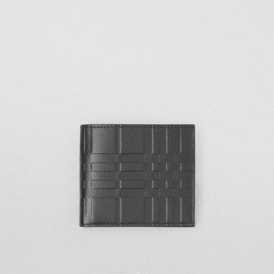 Embossed Check Leather Bifold Coin Wallet In Black - Men | Burberry ...