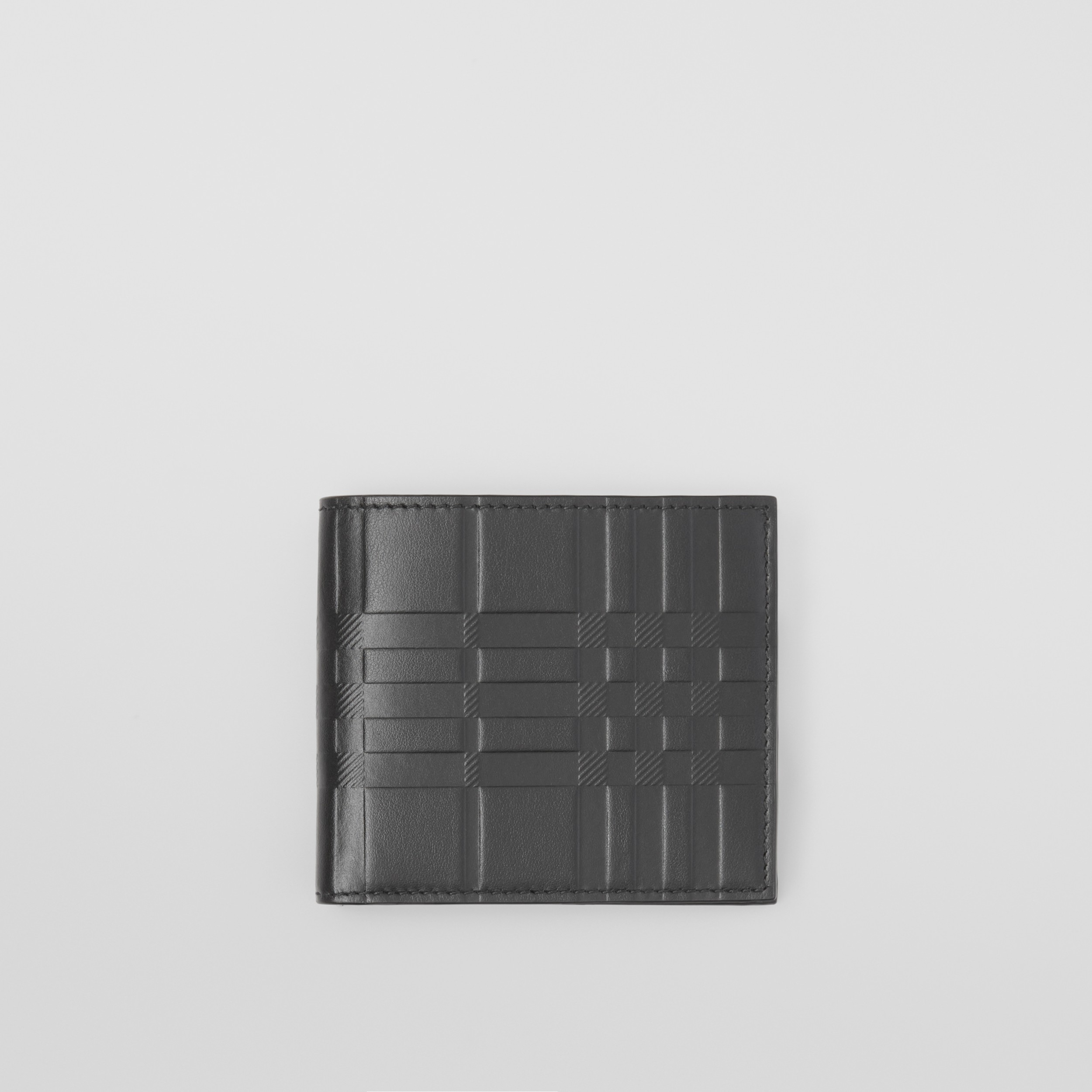 Embossed Check Leather Bifold Coin Wallet in Black Men Burberry