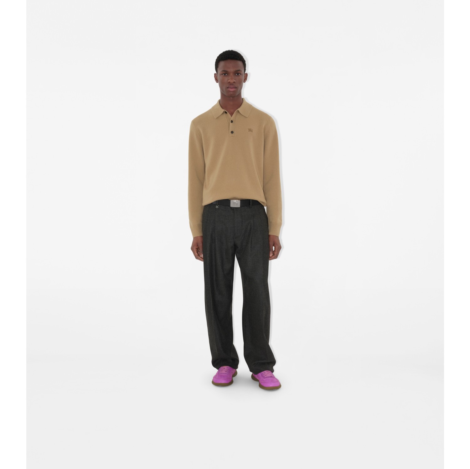 Polo a maniche lunghe in misto cashmere