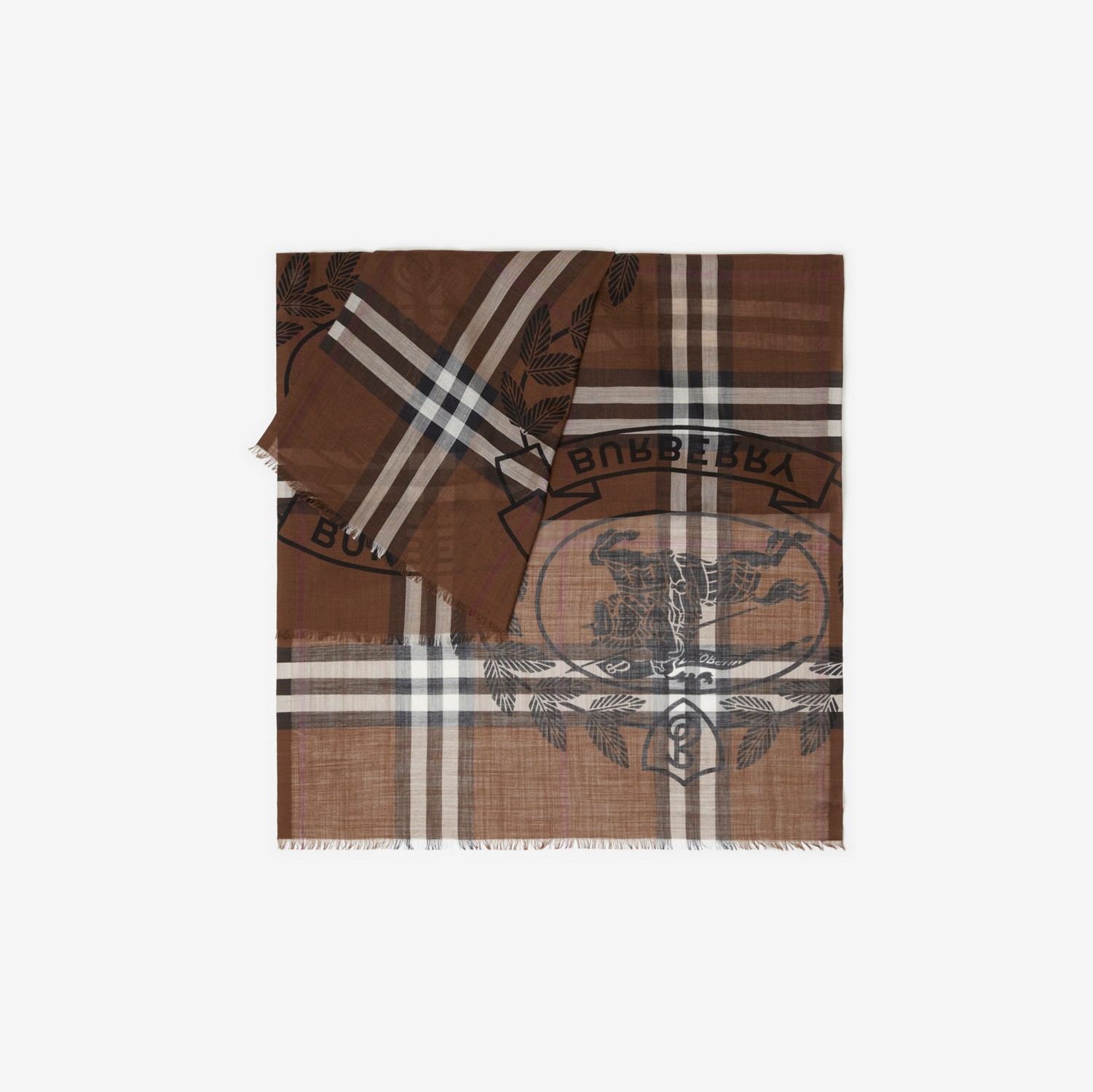 Echarpe de seda e lã com estampa de montagem (Marrom Bétula Escuro) | Burberry® oficial