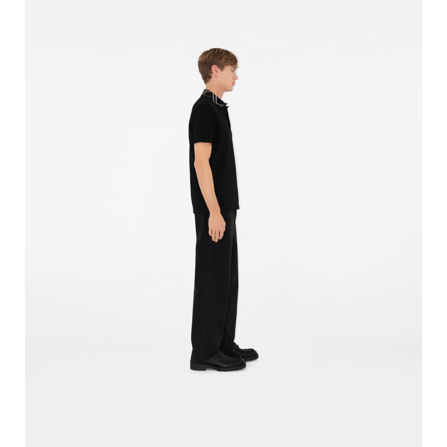 Check Collar Cotton Polo Shirt